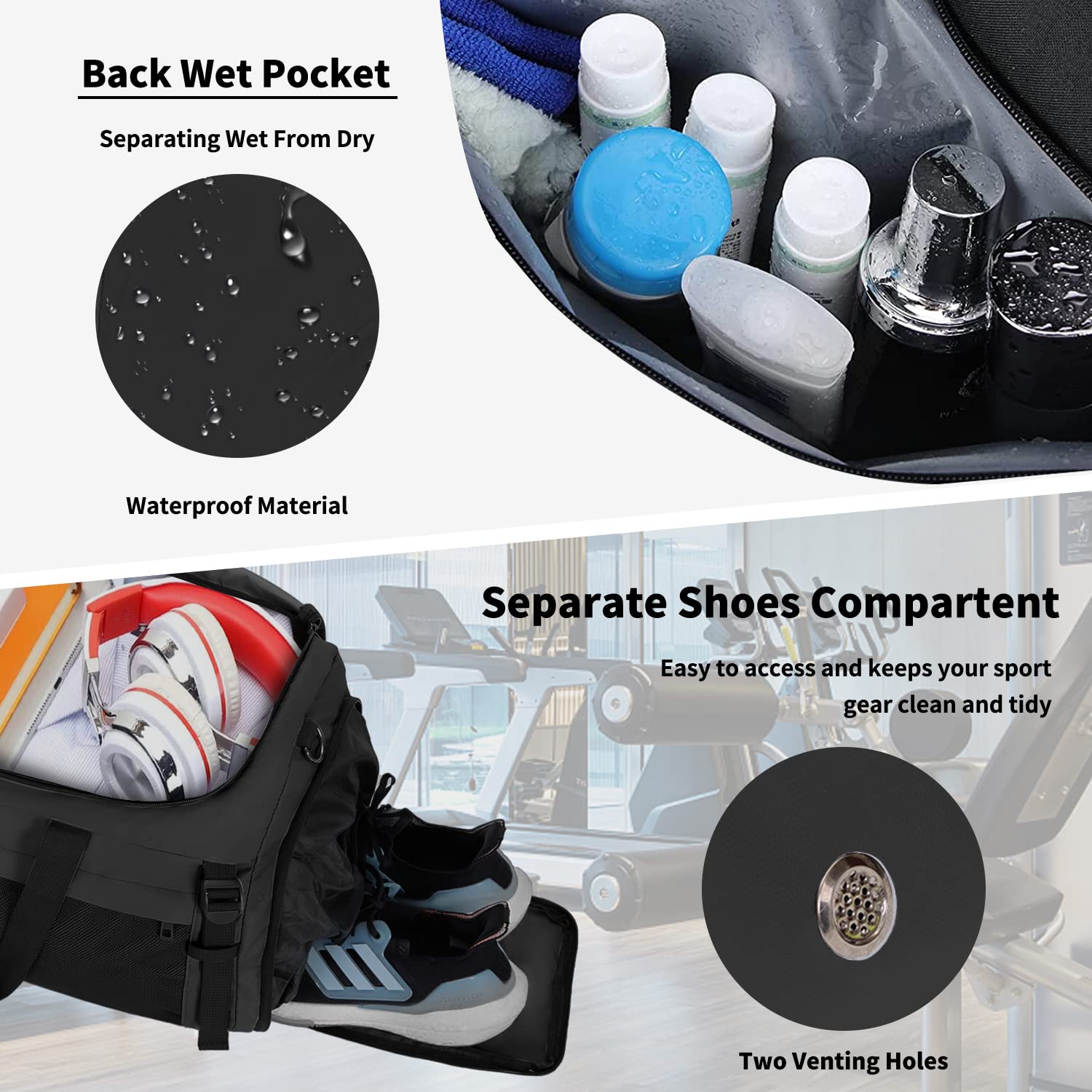 Eackrola 65L Large Sports Gym Bag for Men & Women - Lightweight Travel Duffel Bag with Wet Pocket & Shoe Compartment - Perfect for Gym, Travel, Sports & Weekend Getaways