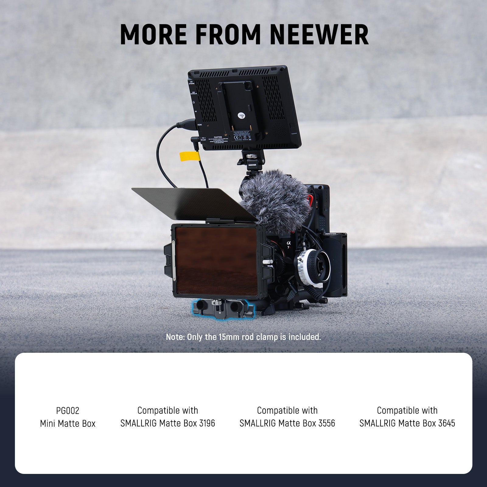 NEEWER PG013 15mm Rod Clamp Matte Box Support with Height Adjustment - Perfect for DSLR Camera Rig, Video Production & Filmmaking Accessories