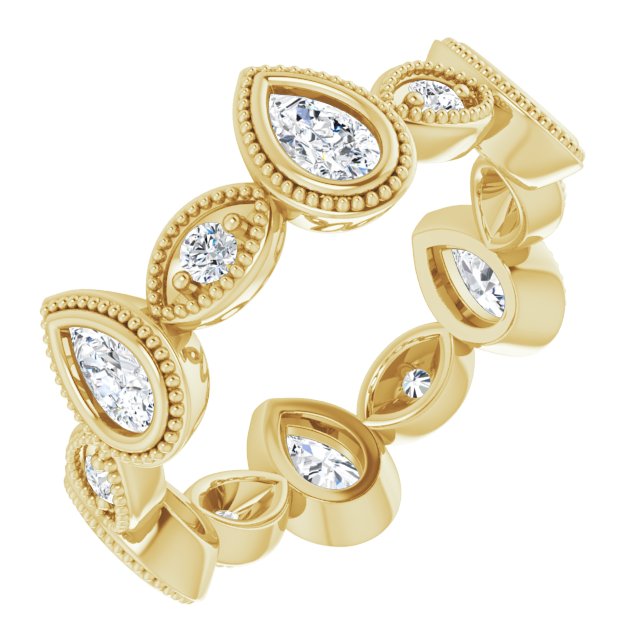 1.46 Carat Pear & Round Diamond Eternity Wedding Band with Milgrain Detailing - Elegant Bridal Ring for Anniversary, Proposal & Special Occasions