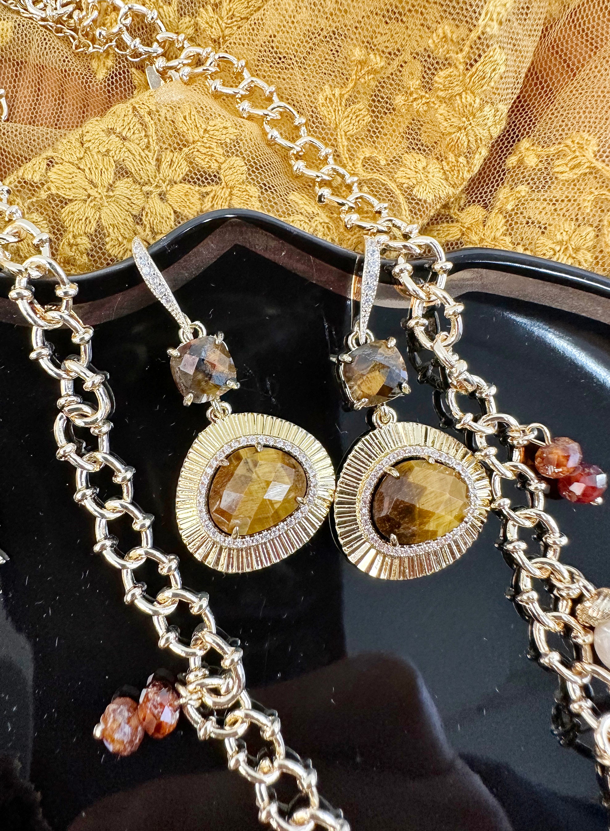 Tiger Eye Stone Teardrop Earrings KE019 - Natural Gemstone Dangle Earrings for Women - Perfect for Boho, Office & Evening Wear