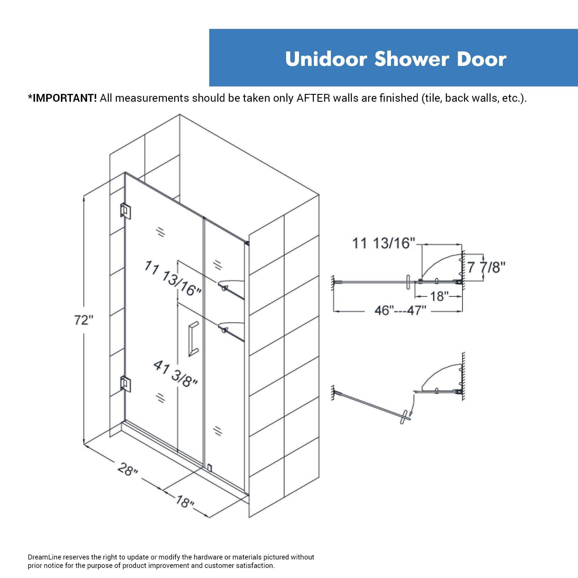 DreamLine Unidoor 46-47 Inch W x 72 Inch H Frameless Hinged Shower Door with Shelves in Oil Rubbed Bronze - Modern Bathroom Upgrade for Luxurious Shower Experience