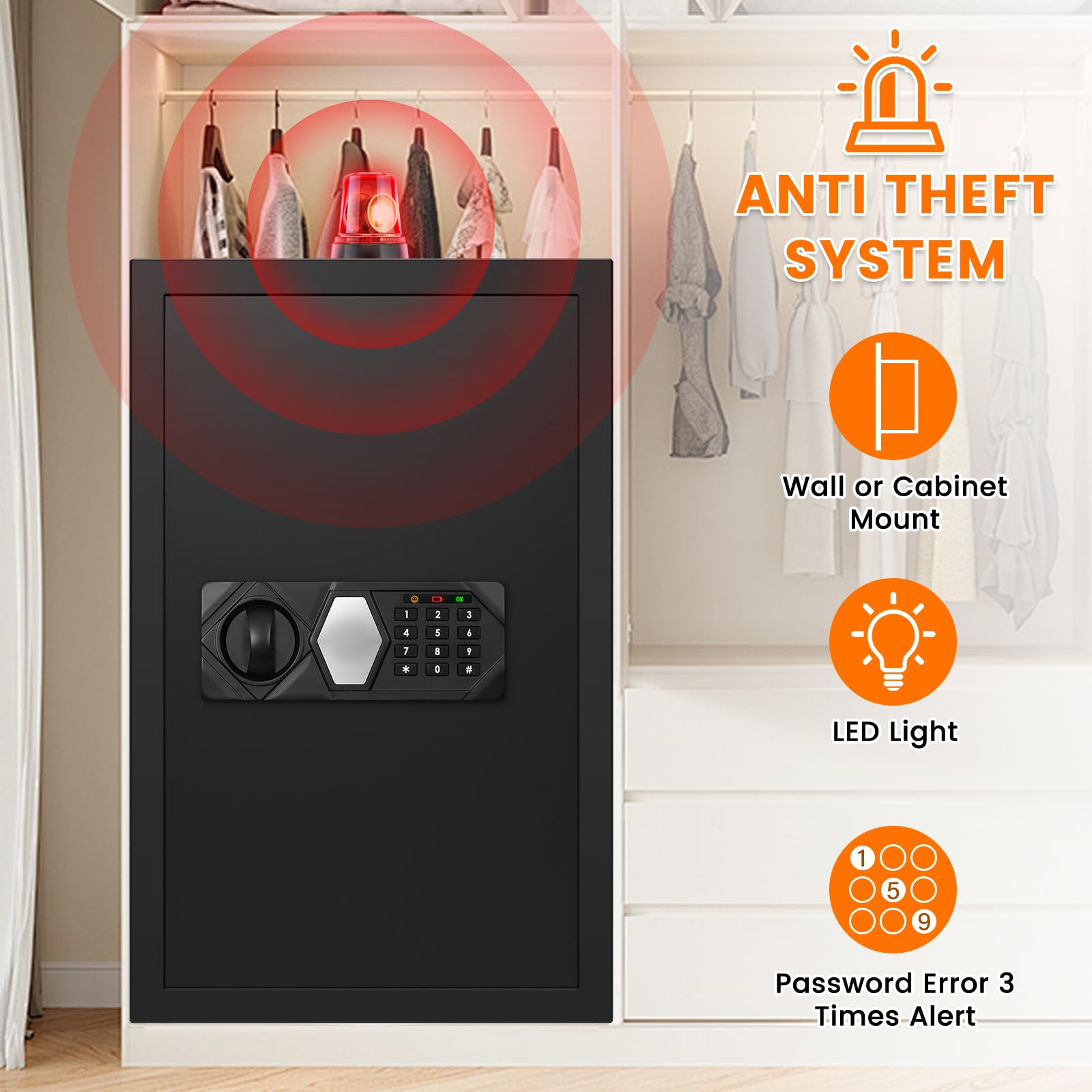 4.2 Cubic Foot Large Fireproof Safe for Home & Office - Digital Security Safe Box Waterproof & Fire Resistant with Spare Keys & Alarm System - Perfect for Documents, Jewelry, Cash Storage (Home, Business, Gun Safe)