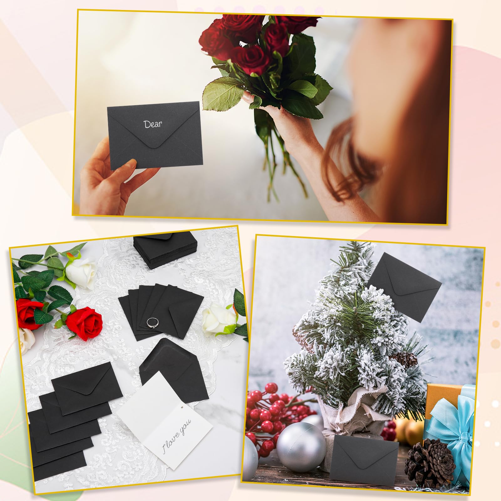 100 Pack 4 x 2.75 Inch Mini Envelopes - 120GSM Black Gift Card Sleeves Bulk | Small Paper Envelopes for Business Cards, Greeting Cards & Invitations | Perfect for Wedding Favors, Party Invites & Thank You Notes