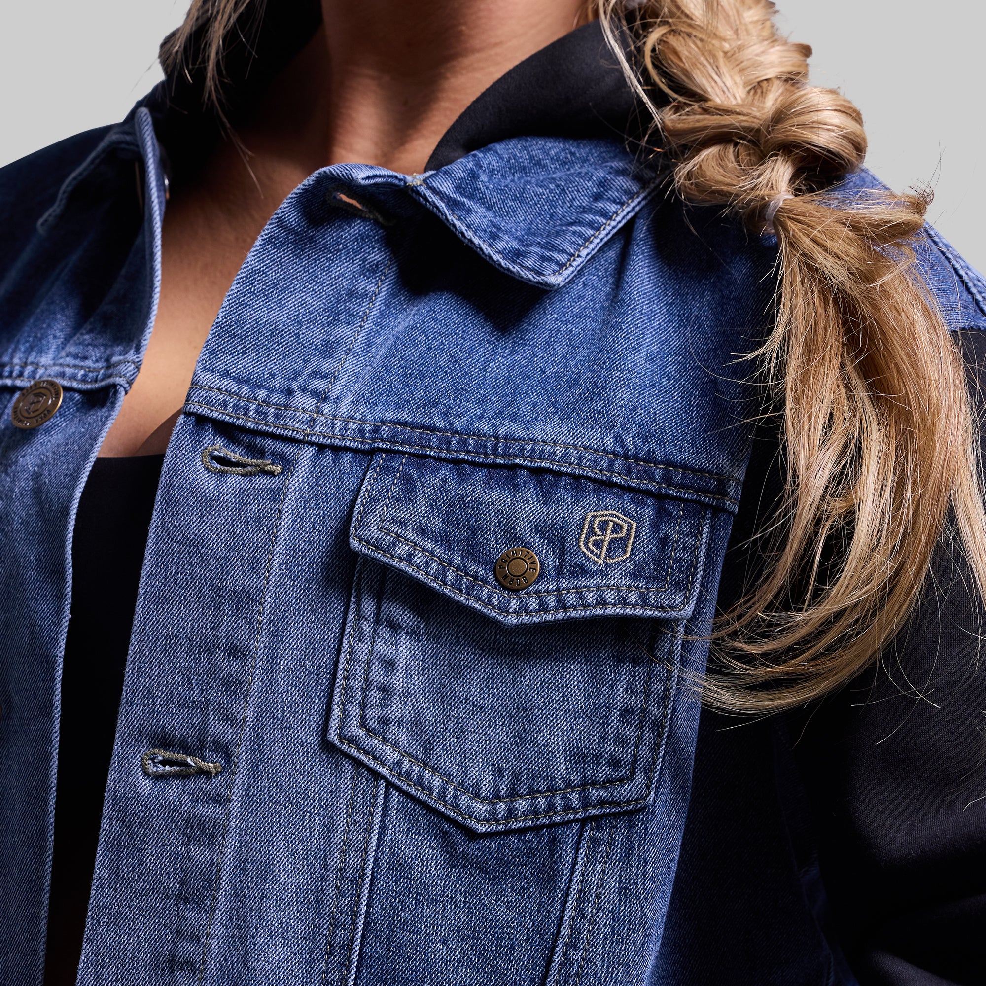 Into the Sunset Hooded Denim Jacket for Women - Mid Wash Vintage Style Distressed Jean Coat | Perfect for Casual Outings, Fall Layering & Streetwear Fashion