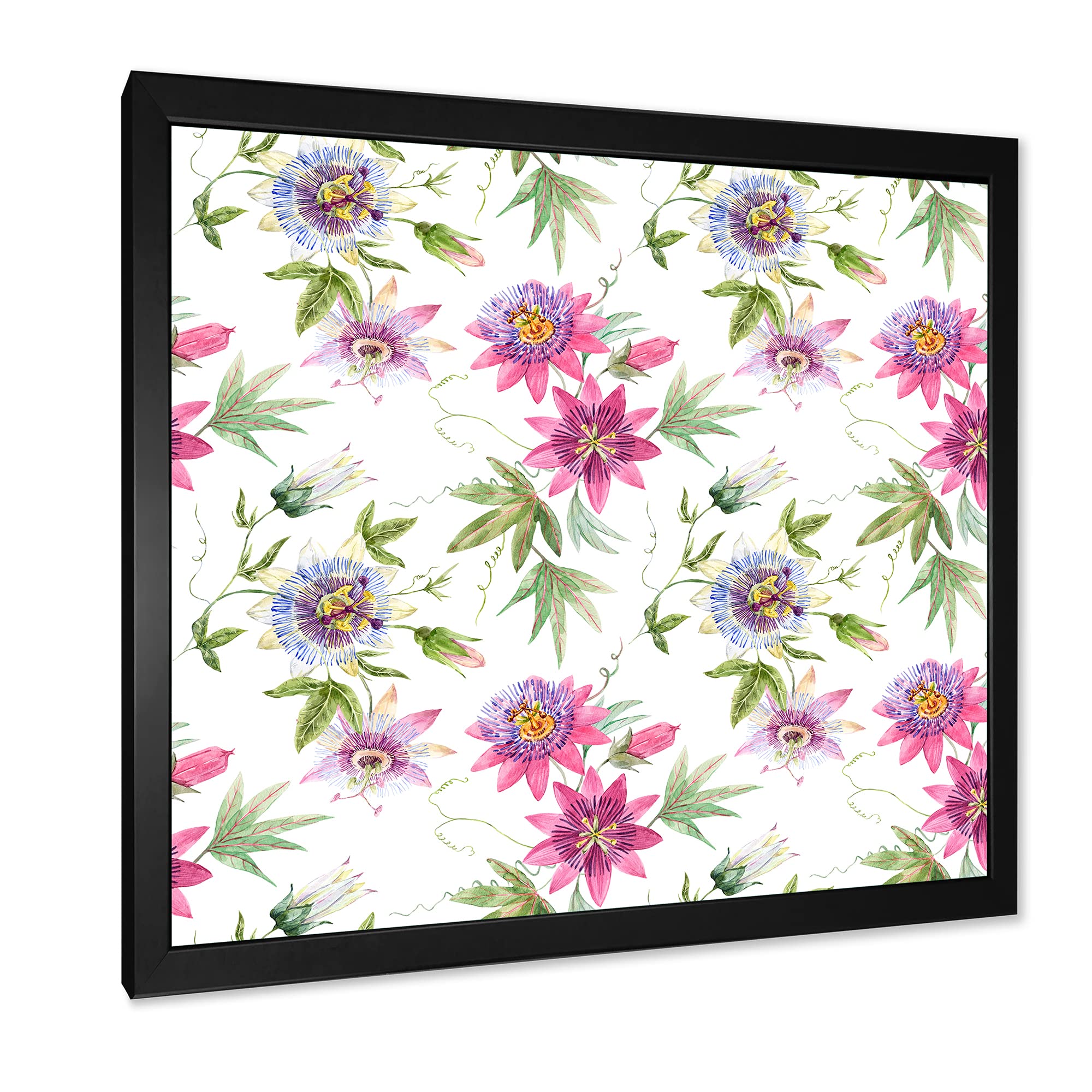 Pink Passionflower Framed Wall Art - Traditional Botanical Floral Painting for Home, Office & Bedroom Decor