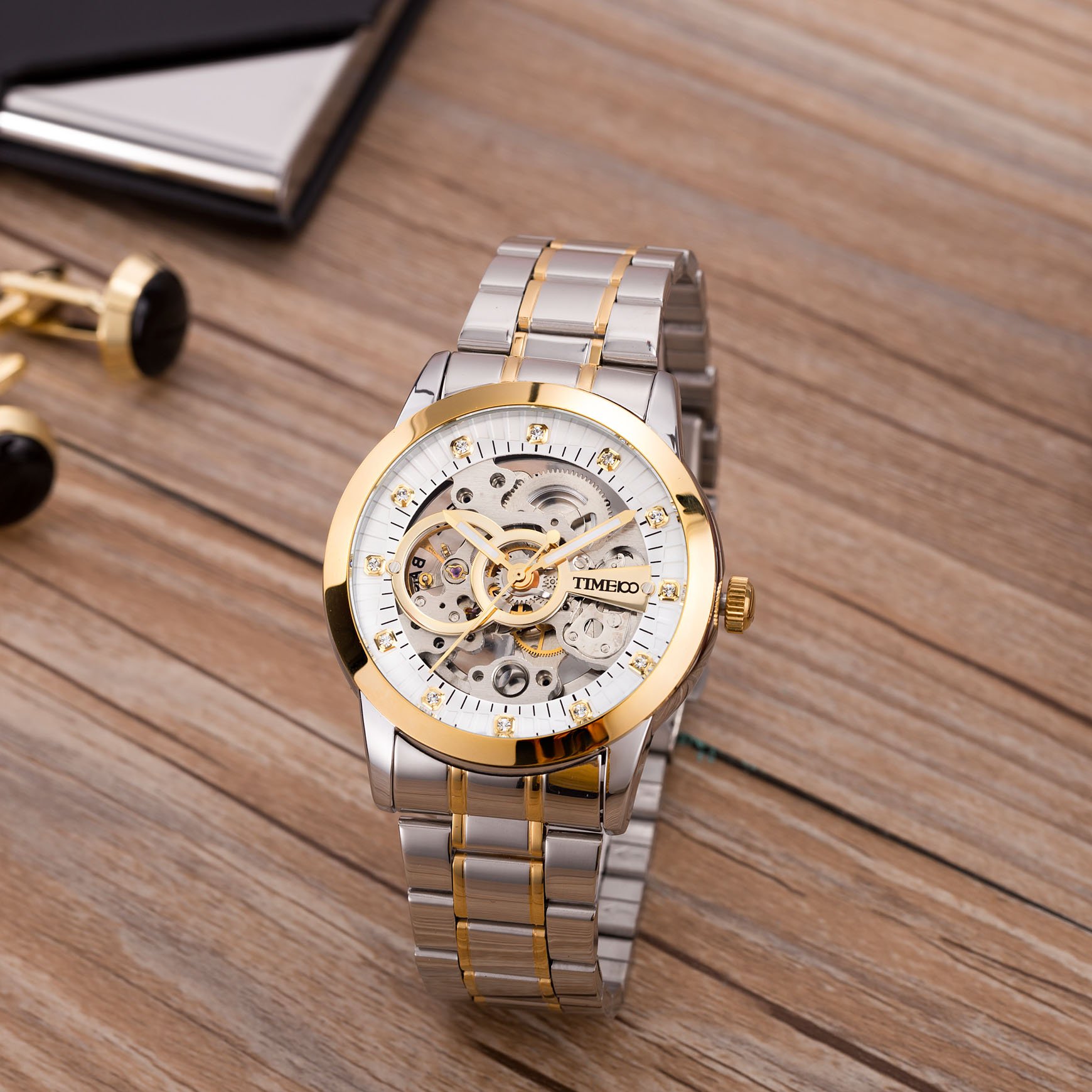 Classic Men's Automatic Skeleton Watch - Gold Stainless Steel Business Wristwatch for Formal & Casual Wear | Perfect for Office, Date Night & Special Occasions