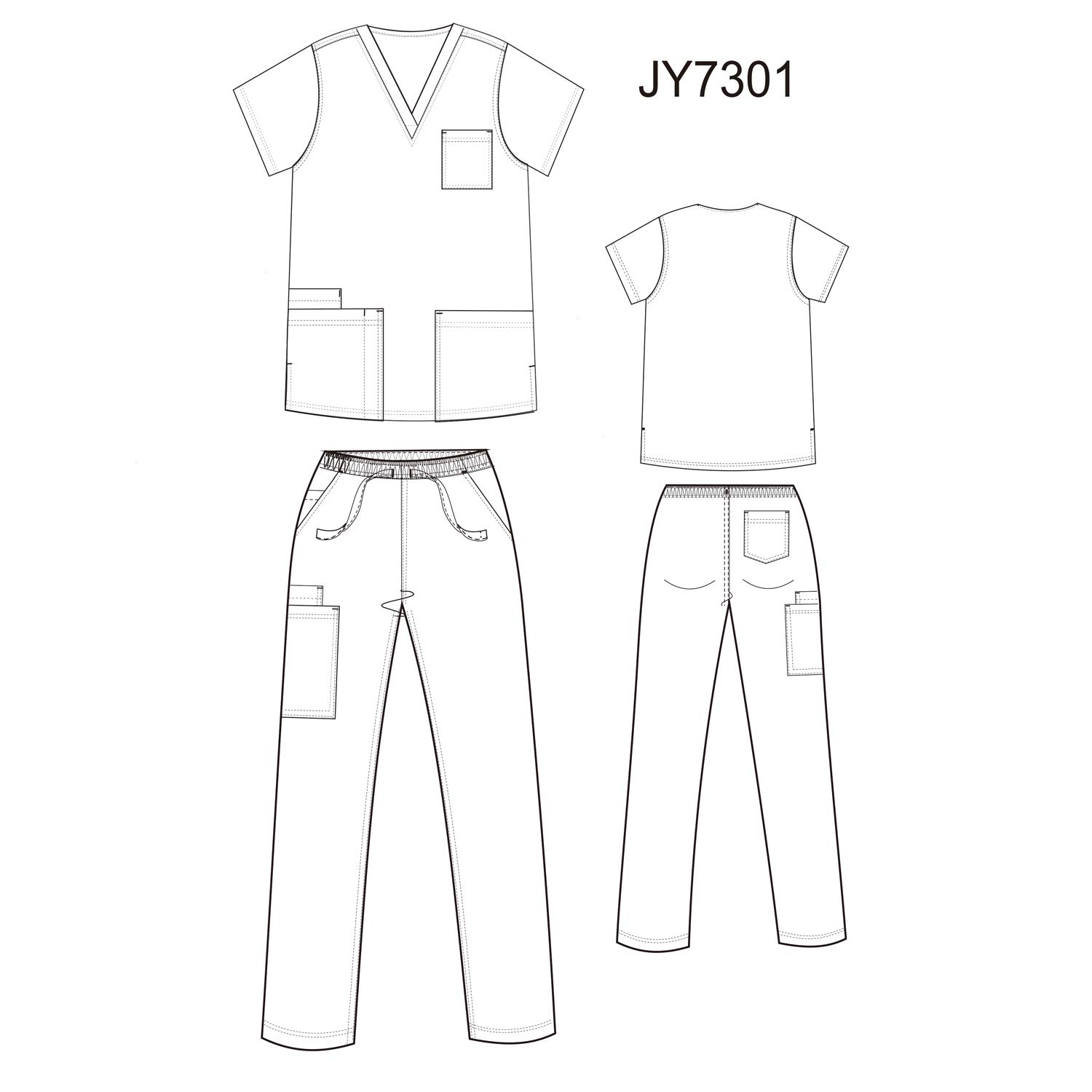 Plus Size Men's Stretch V-Neck Workwear Set - Comfortable Garden Work Top & Pants JY7301 for Outdoor Labor, Landscaping & DIY Projects