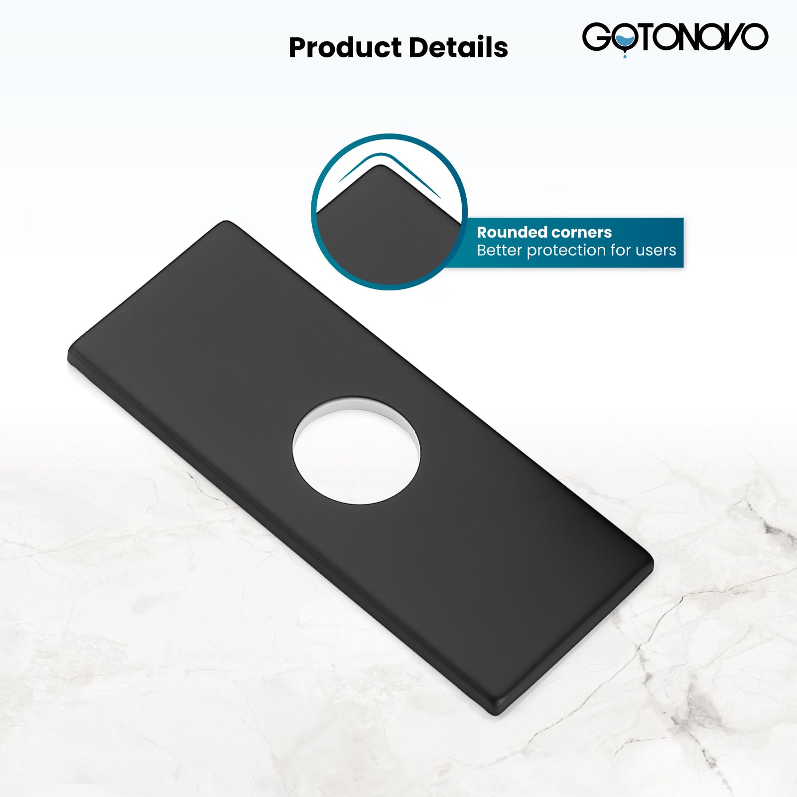 Gotonovo 6 Inch Rectangle Deck Mount Faucet Plate - Matte Black Faucet Hole Cover Escutcheon for Kitchen & Bathroom Sink (Fits 1-Hole or 3-Hole 4-Inch Centerset) | Durable & Stylish Sink Accessory for Modern Home Upgrade
