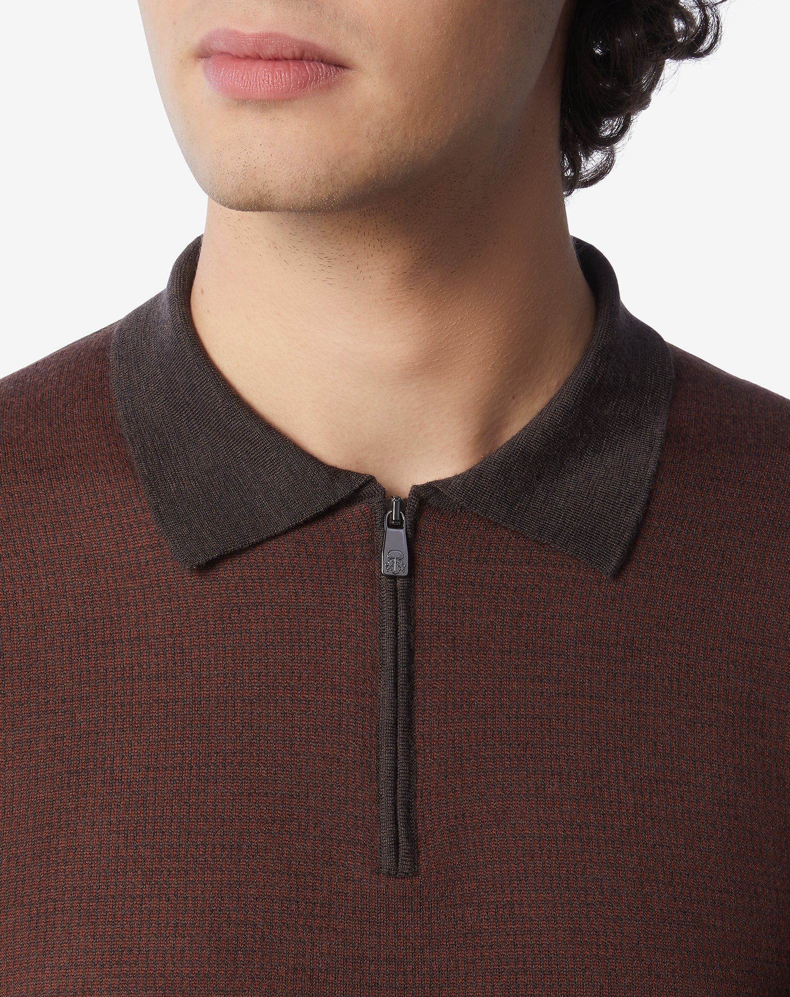 Corneliani Men's Merino Wool Zip-Up Polo Shirt in Brown - Perfect for Casual Outings & Business Casual Wear