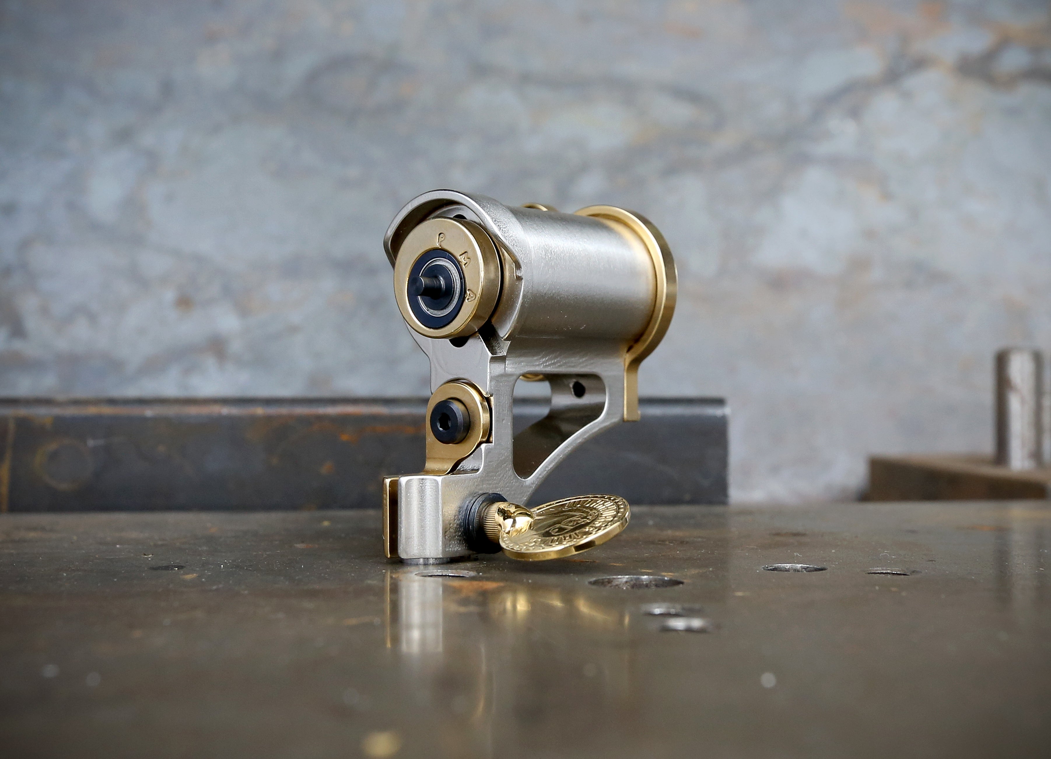 Limited Edition Mike Pike PMA Direct Drive Rotary Tattoo Machine - Nickel & Gold Finish for Professional Tattoo Artists | Perfect for Detailed Line Work and Shading