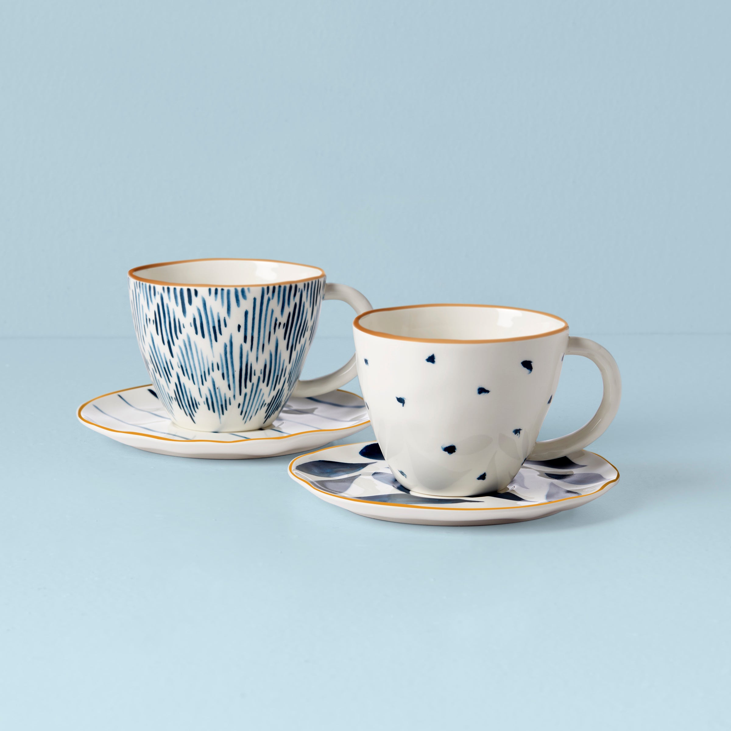 Blue Bay 4-Piece Porcelain Teacup and Saucer Set - Elegant Floral Tea Cups for Afternoon Tea, Bridal Shower & Home Decor