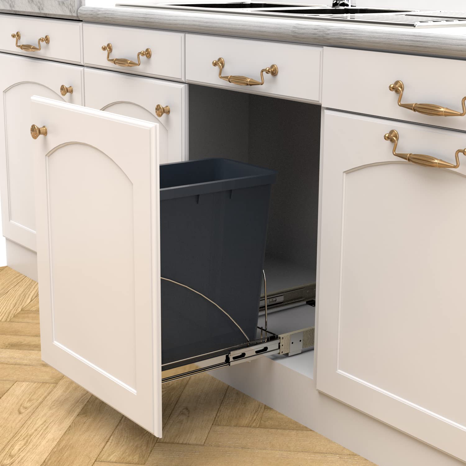 Under Cabinet Pull Out Trash Can Kit with Heavy Duty Ball-Bearing Slider - Chrome Silver | Space-Saving Waste Bin Solution for Kitchen, Bathroom & Office Organization
