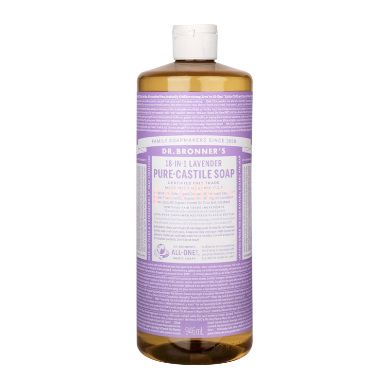 Dr. Bronner's Organic Lavender Pure-Castile Liquid Soap - 18-in-1 Uses, 32oz (946ml) - for Body, Face, Hair, Laundry & Household Cleaning | Vegan, Cruelty-Free & Eco-Friendly