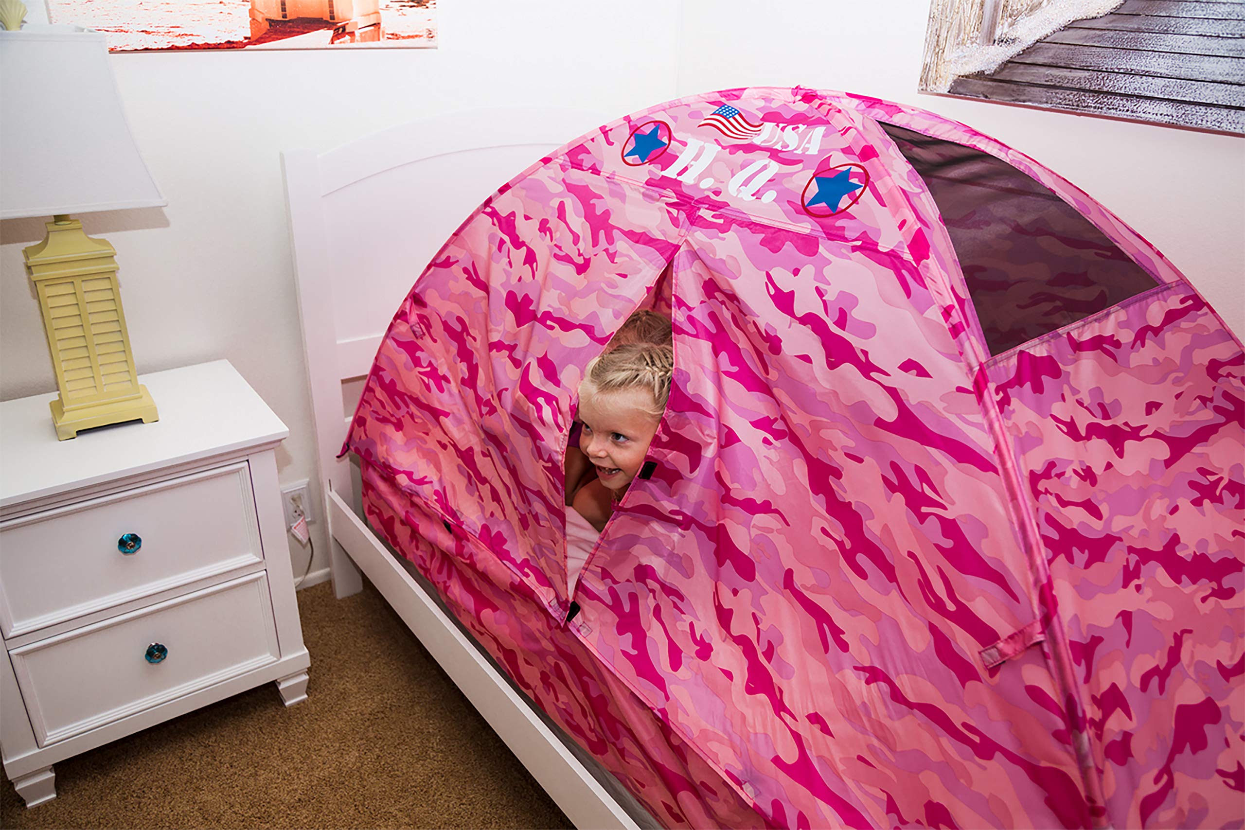 Pacific Play Tents 19781 Kids Pink Camo Bed Tent Playhouse - Twin Size Indoor Play Tent for Girls, Fun Sleepover Fort & Reading Nook for Children's Bedroom
