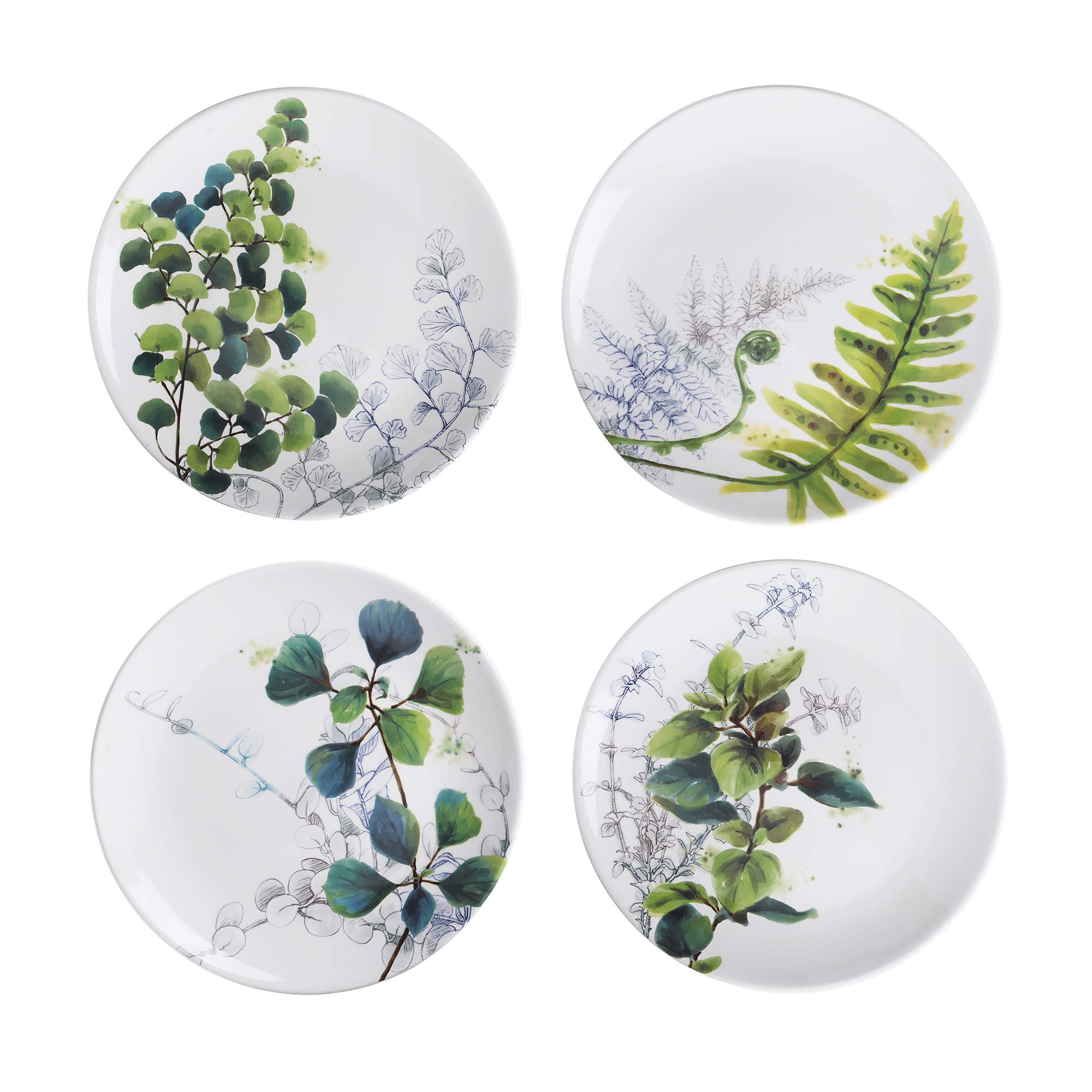 Bico Fern & Grass Ceramic Salad Plates Set of 4 - 8.75 Inch Appetizer Dishes, Microwave & Dishwasher Safe Dinnerware - Perfect for Salads, Pasta, Desserts & Entertaining Guests