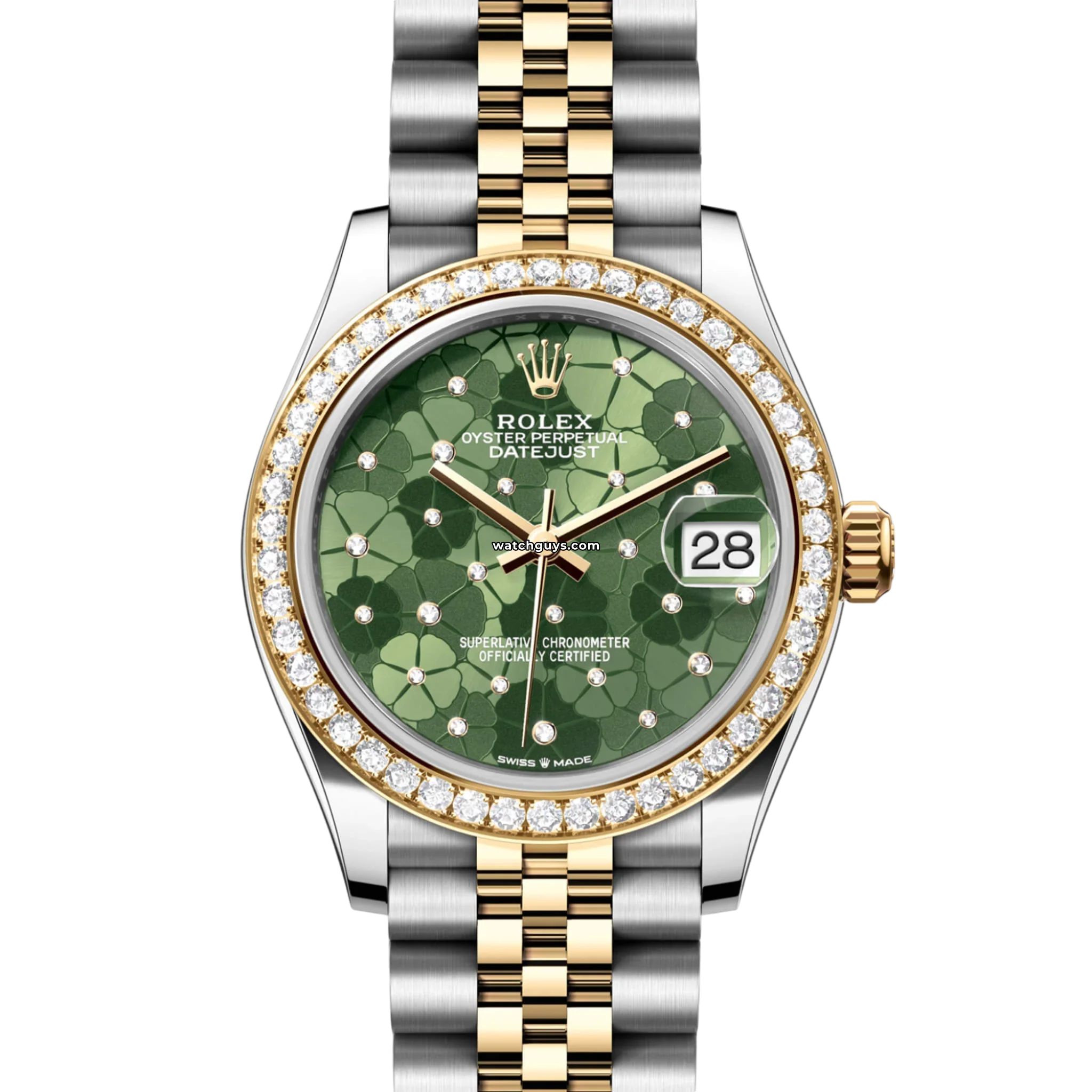 Rolex Datejust 278383RBR 18K Everose Gold Watch with Green Floral Motif & Diamond Bezel - Luxury Dress Watch for Men & Women, Perfect for Weddings, Anniversaries & Special Occasions