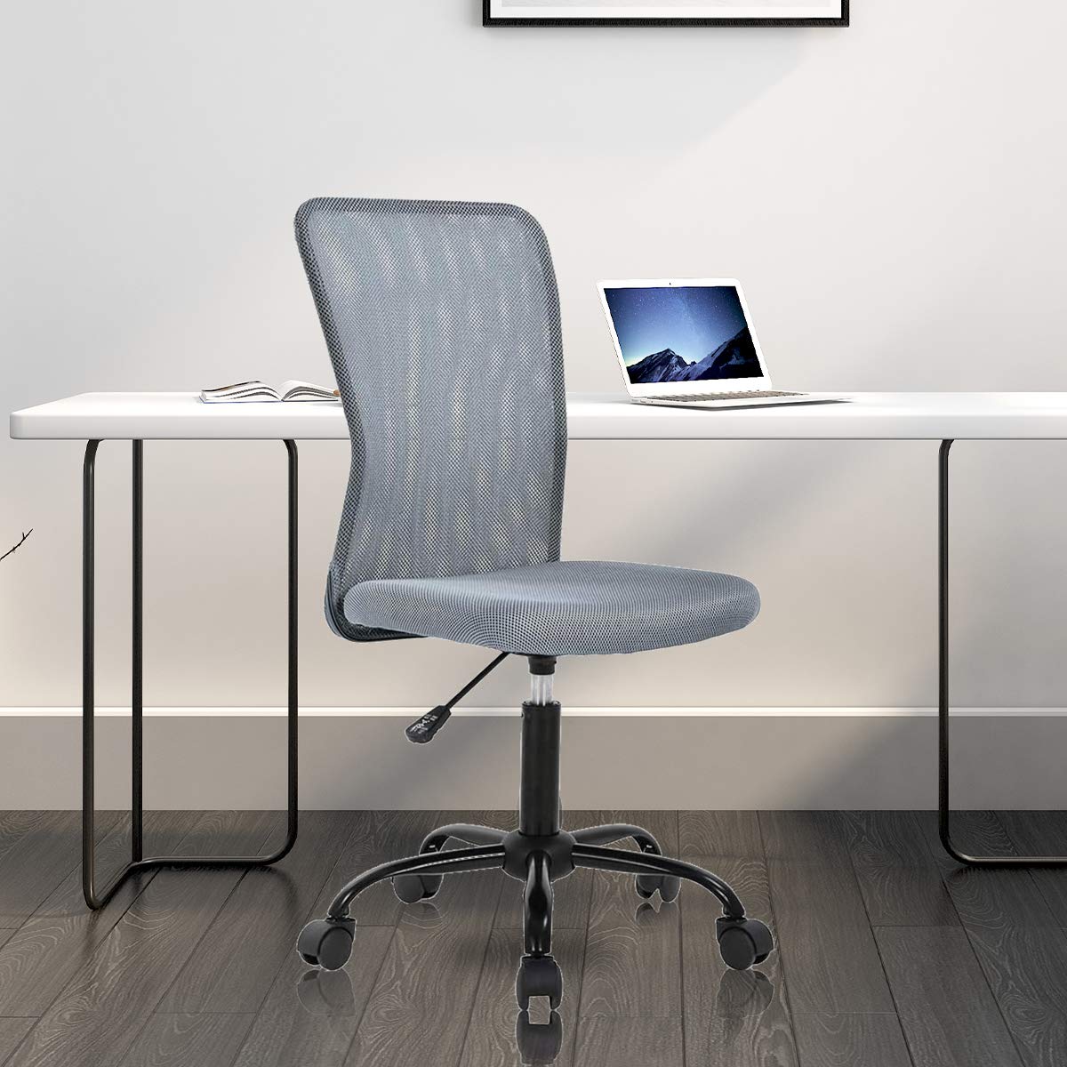 Ergonomic Mesh Office Chair - Adjustable Armless Computer Desk Chair with Swivel & Rolling Wheels for Home Office, Work, Meetings - Grey (Ideal for Long Hours of Sitting & Productivity)