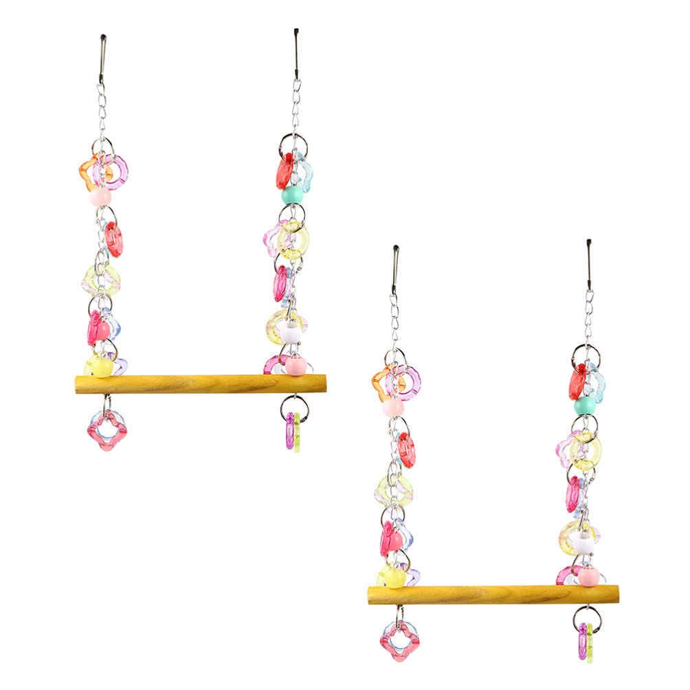 NUOBESTY 2 Pack Wooden Bird Swing Perch Stand - Natural Parrot Toy for Claw Grinding & Cage Climbing - Perfect for Conures, Parakeets, Budgies, Cockatiels & Lovebirds - Ideal for Bird Exercise & Cage Enrichment