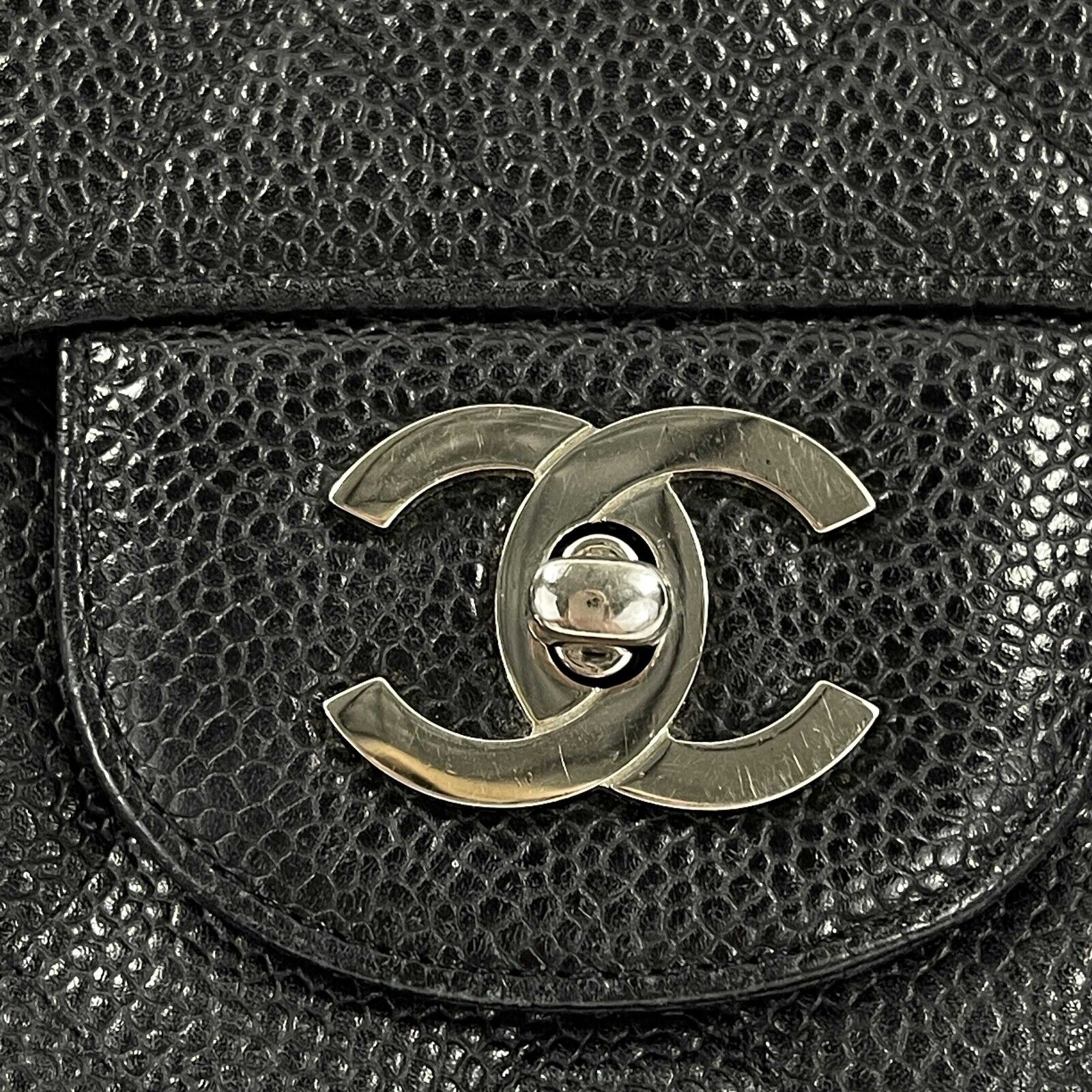 Chanel Jumbo Caviar Leather CC Classic Flap Shoulder Bag - Black & Silver | Luxury Designer Handbag for Women, Perfect for Work, Evening Events & Everyday Use