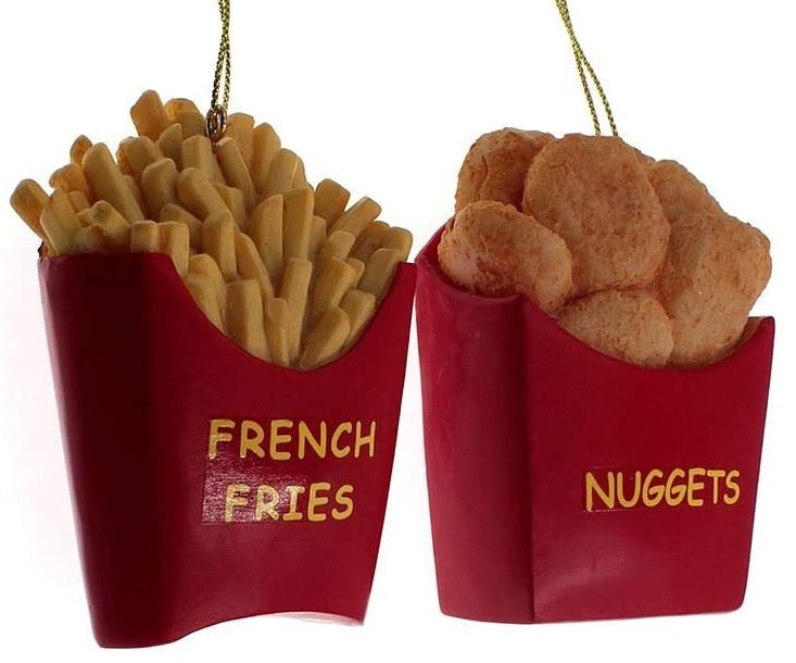 3 Pack French Fries & Chicken Nuggets Christmas Ornaments - Fun Fast Food Themed Decor for Tree, Gifts, and Holiday Parties
