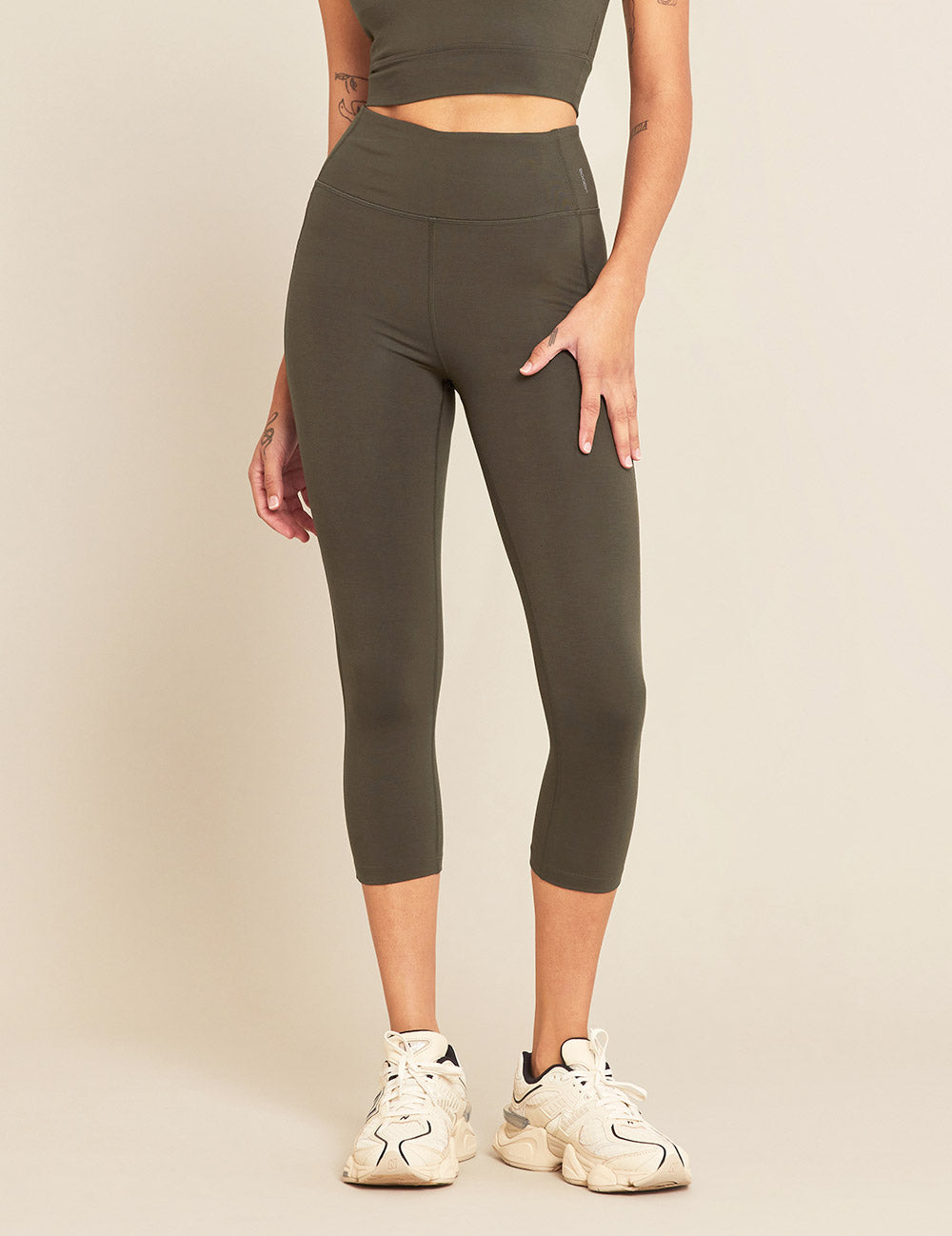 Motivate 3/4 High Waist Yoga Tights for Women - Dark Olive Green | Workout, Running, Gym & Lounge Wear