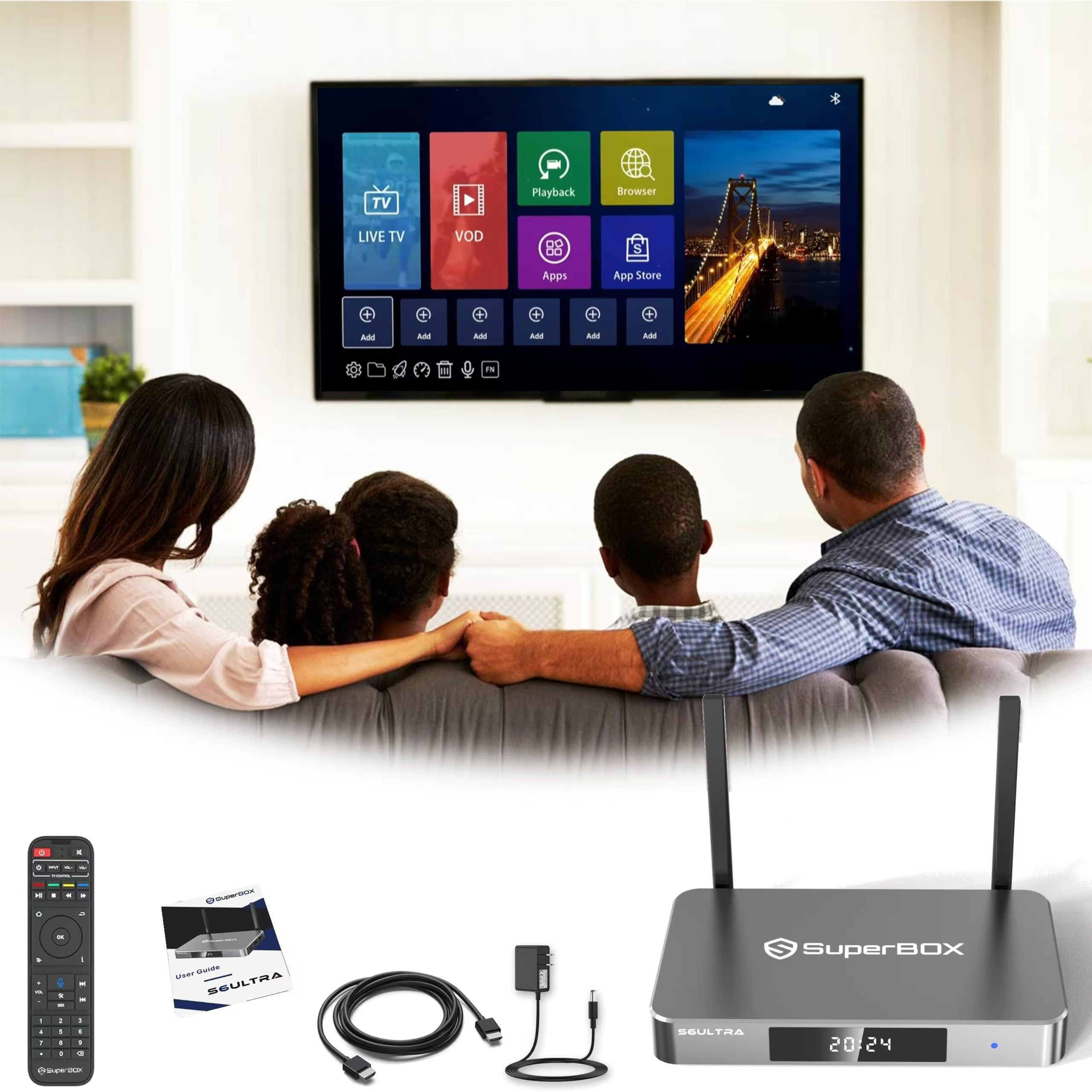 2025 S6 Ultra 6K Android TV Box Bundle - 8K Ultra HD Smart Streaming Media Player with Built-in Voice Control, 4GB RAM 128GB Storage, Includes Voice Remote & Setup Guide - Perfect for Home Theater, Gaming & Streaming Netflix, Hulu, Disney+ (CA Supported)