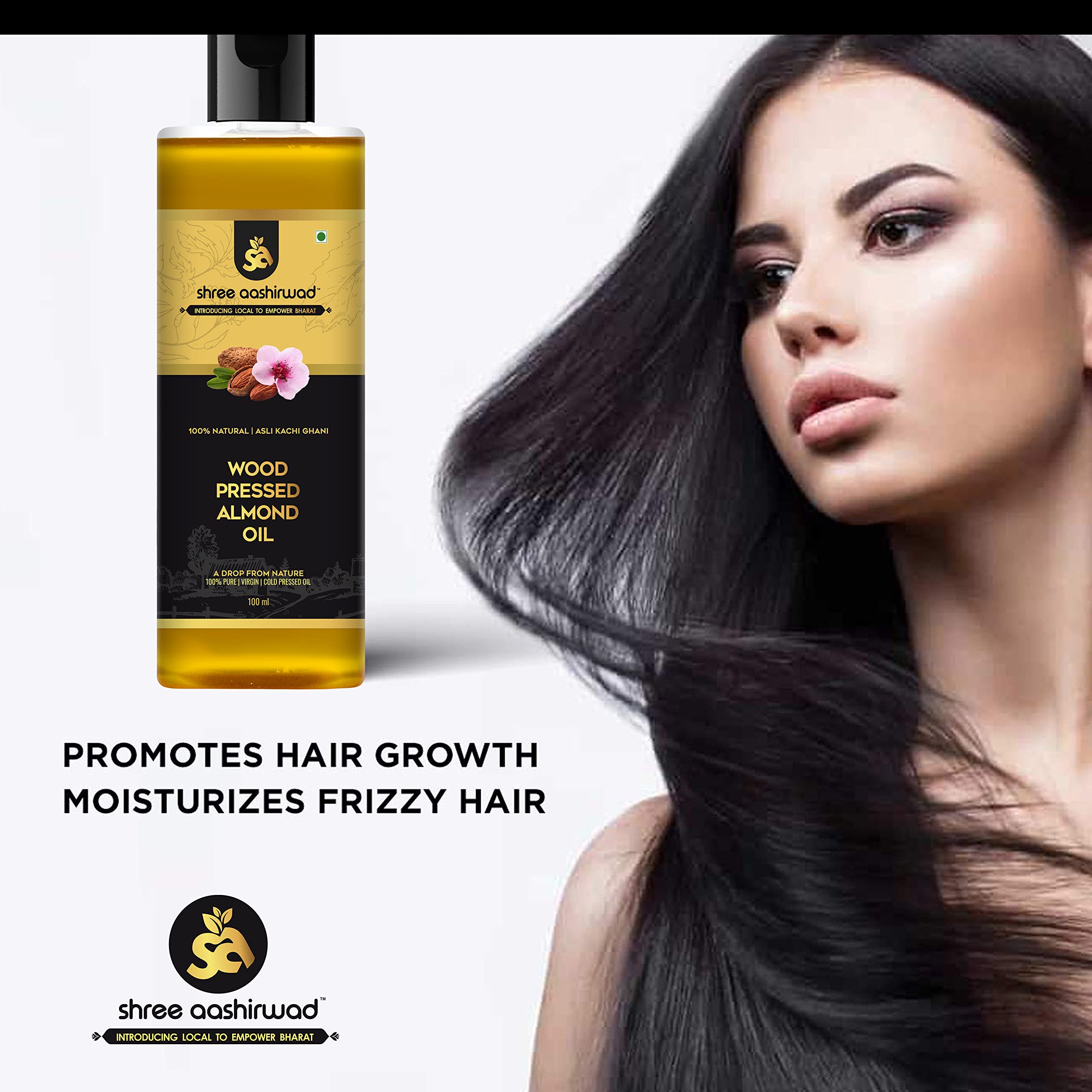 Shree Aanantam Badam Tail - 100ml | Pure Sweet Almond Oil for Skin & Hair Care | Cold Pressed Virgin Almond Oil Rich in Vitamin E | Promotes Healthy Skin, Hair & Body | Perfect for Massage, Aromatherapy & DIY Beauty Recipes