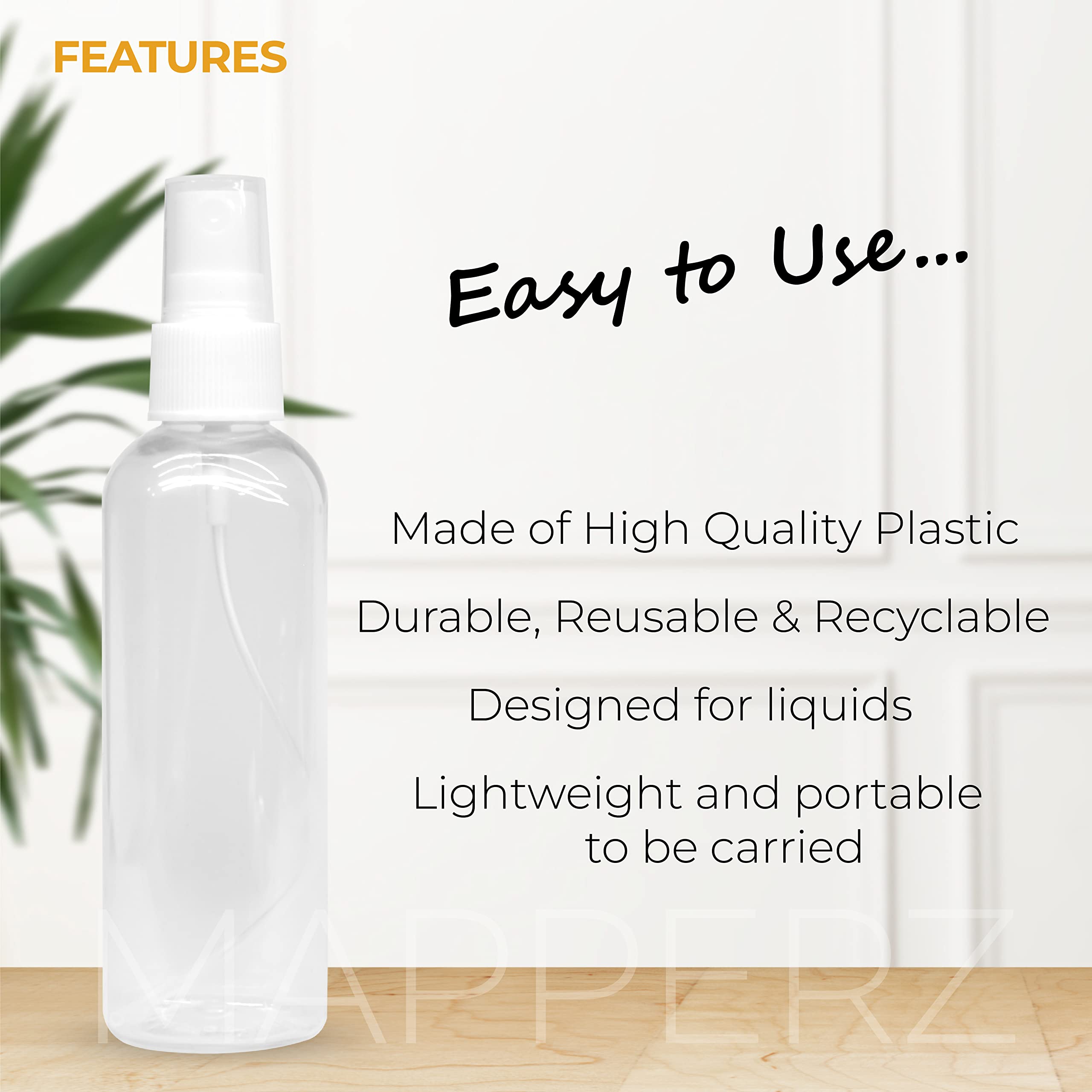 MAPPERZ 2-Pack Refillable Cylindrical Bottles Set - Includes 1 Pump Dispenser, 1 Spray Atomizer, 1 Root Comb Applicator & Flip Top Cap - Perfect for Perfume, Liquids, Shampoo, Body Wash - Travel & Home Use