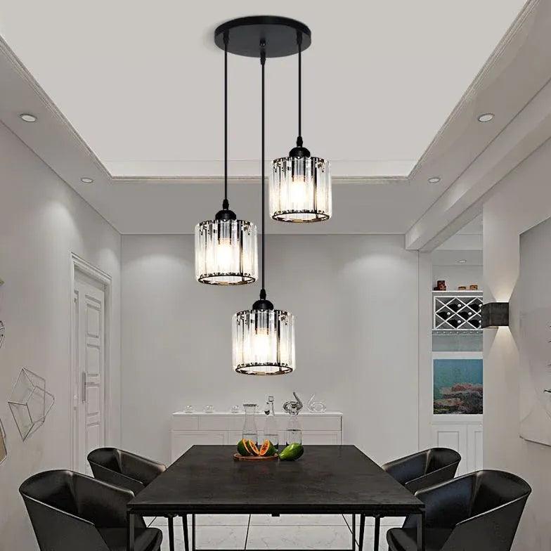 Clear Cylindrical Glass Pendant Light Fixture - Modern Hanging Lamp for Kitchen Island, Dining Room & Bedroom Lighting Decor