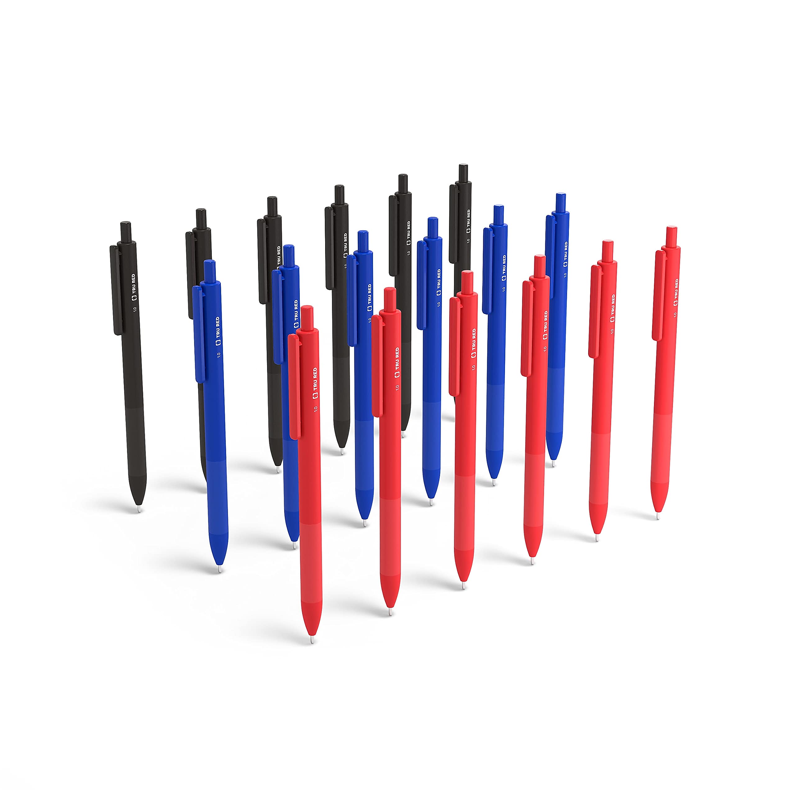 TRU RED TR59163 Retractable Ballpoint Pens with Comfort Grip - Medium Point 1.0mm (Blue, Black, Red) - Smooth Writing for Office, School & Everyday Use
