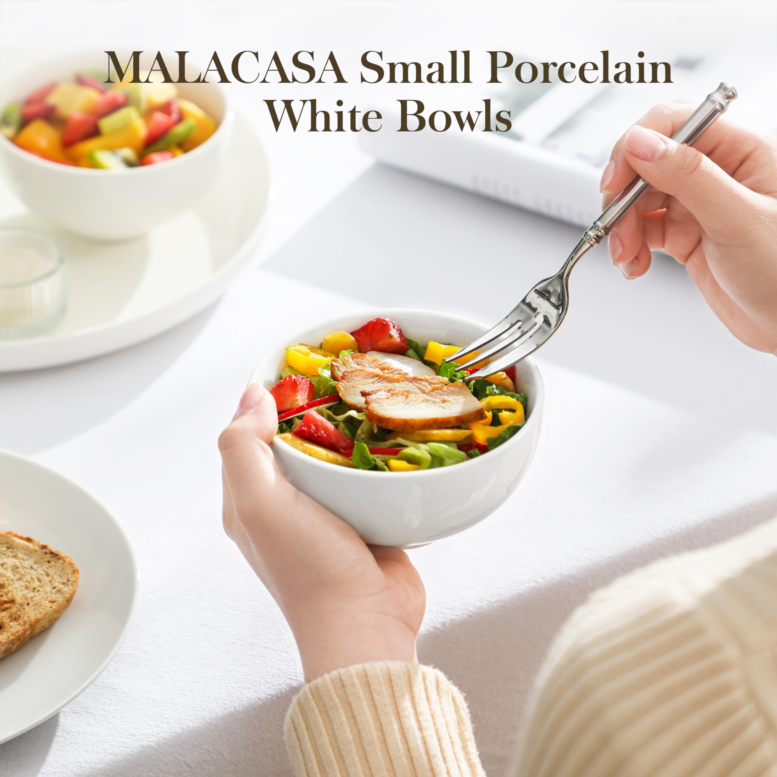 8-Pack 10oz White Porcelain Bowls - Dessert, Ice Cream & Snack Bowls for Kitchen, Dishwasher Safe