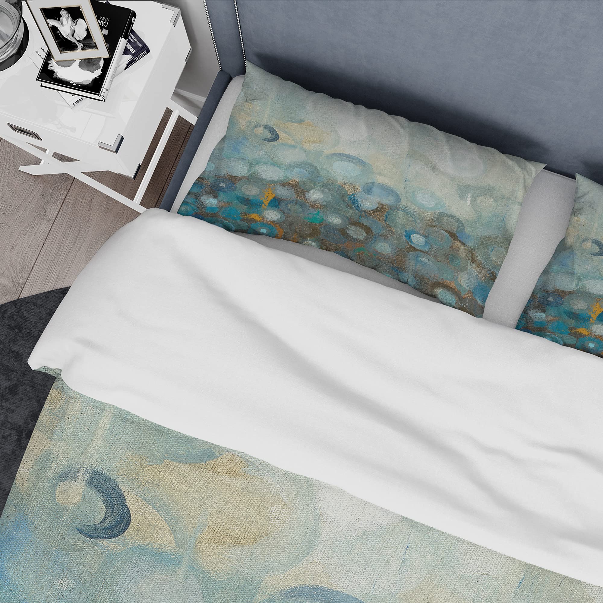 DesignQ Blue & Bronze Dots Glass Print Duvet Cover Set King Size - 3 Piece Abstract Modern Bedding | All Season Comfort for Contemporary Bedrooms & Guest Rooms