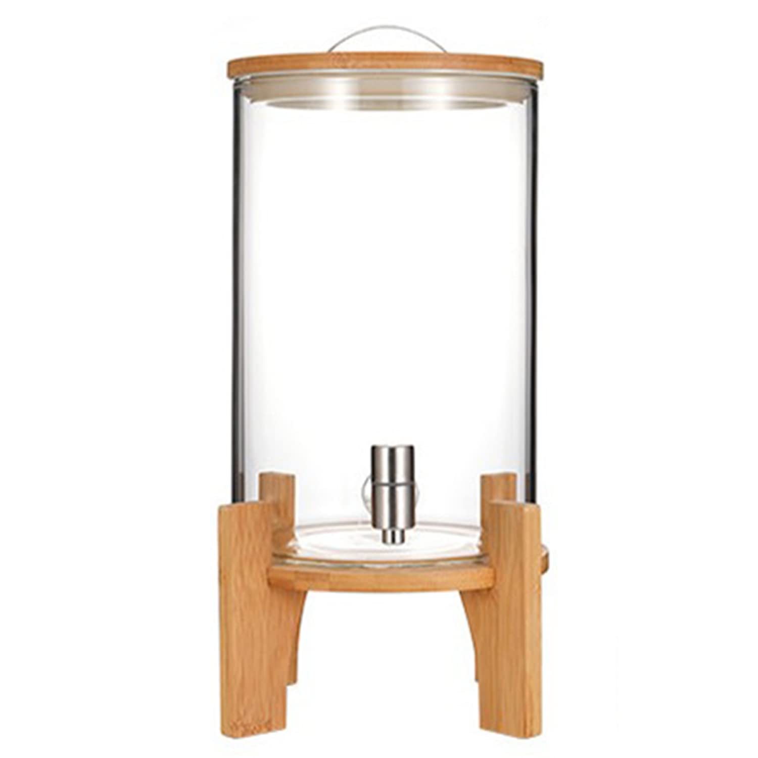 1.3 Gallon (5L) Glass Beverage Dispenser with Spigot, Lid & Wood Stand - Hot/Cold Drink Dispenser for Water, Juice, Lemonade - Perfect for Parties, BBQs, Office & Home Use