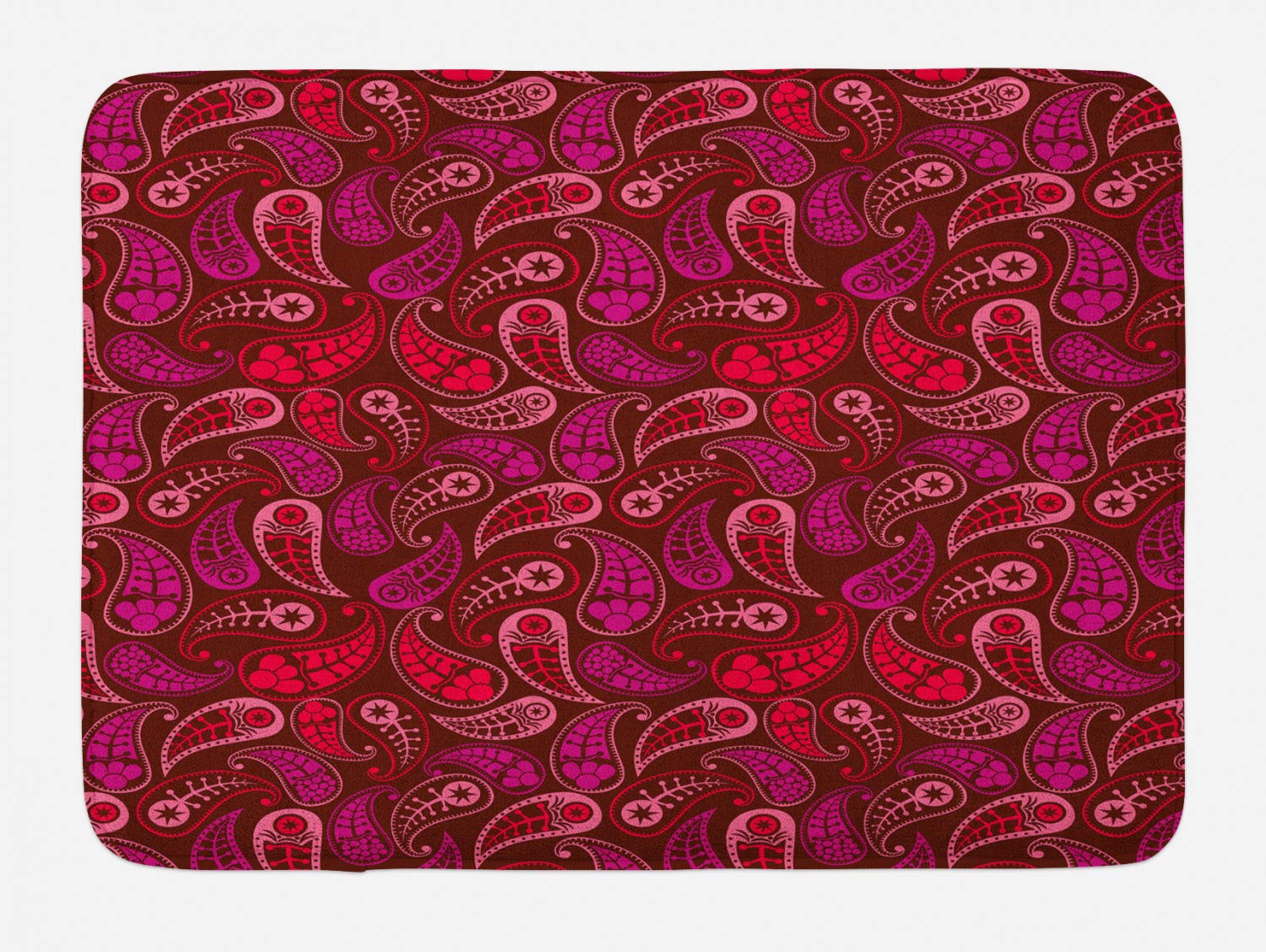 Ambesonne Non-Slip Paisley Bath Mat - Dark Maroon & Pastel Pink with Rhythmic Drop Motifs, 30.2