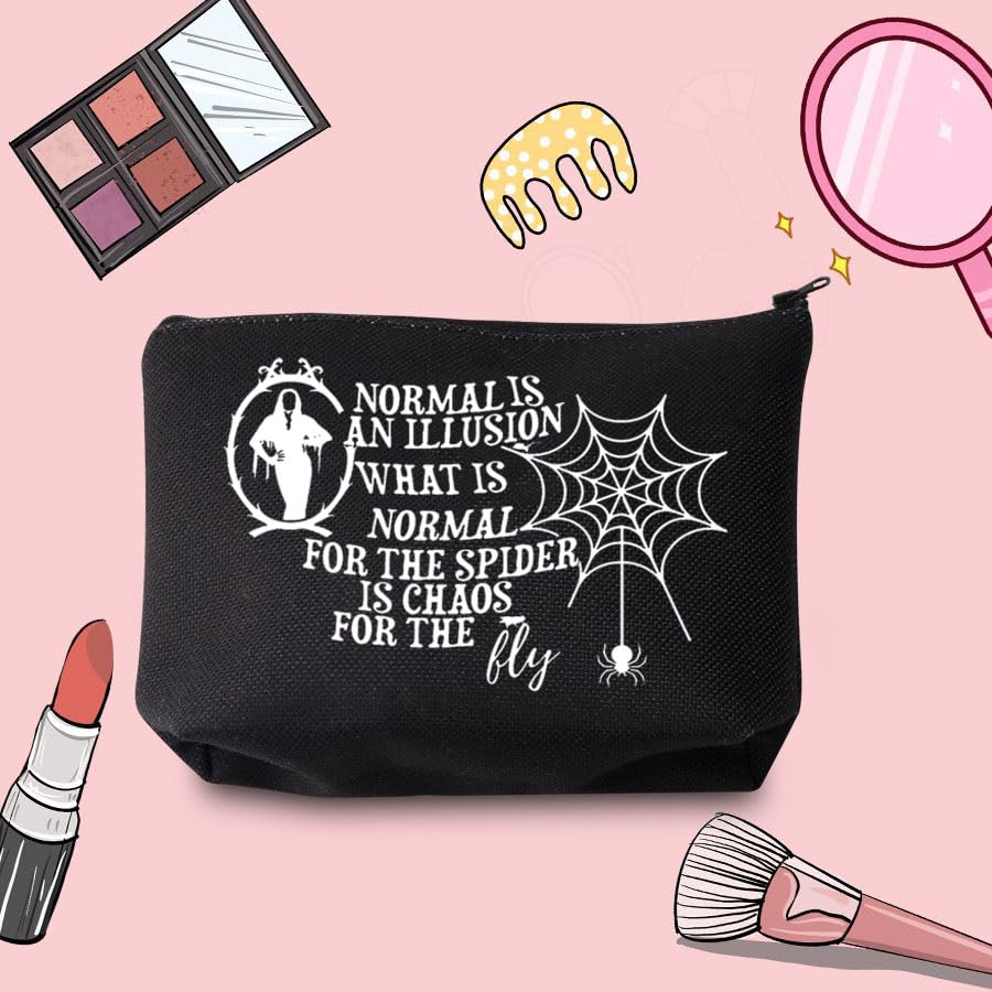 **Morticia Addams Makeup Bag - Gothic Horror Movie Merchandise Cosmetic Pouch for Women | Perfect for Halloween, Cosplay & Horror Fans (Normal Is An Illusion Inspired)**
