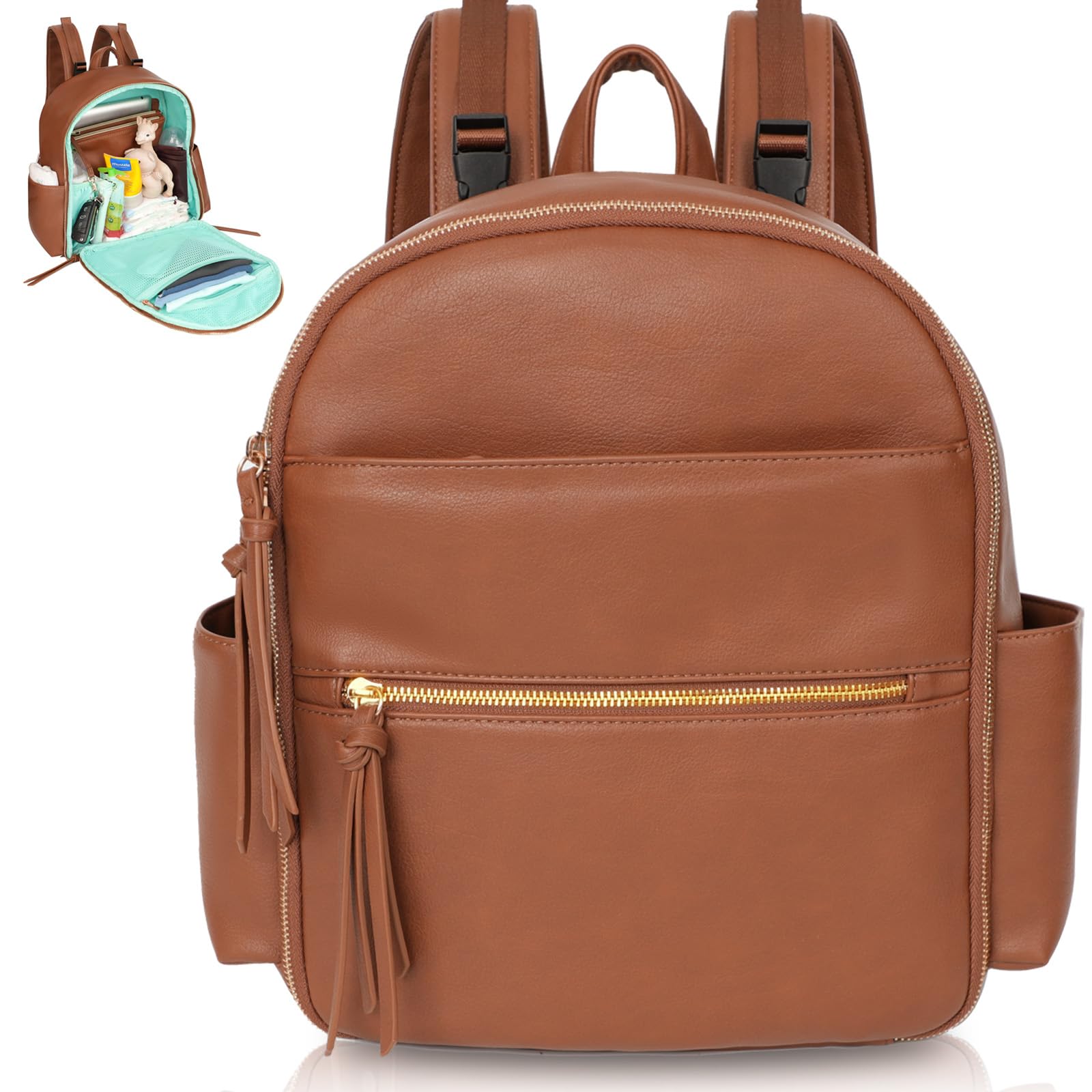 MOMINSIDE Small Diaper Bag Backpack - Mini Baby Diaper Bag with 2 Insulated Pockets & Stroller Straps | Perfect for Travel, Outings & Daily Use with Baby