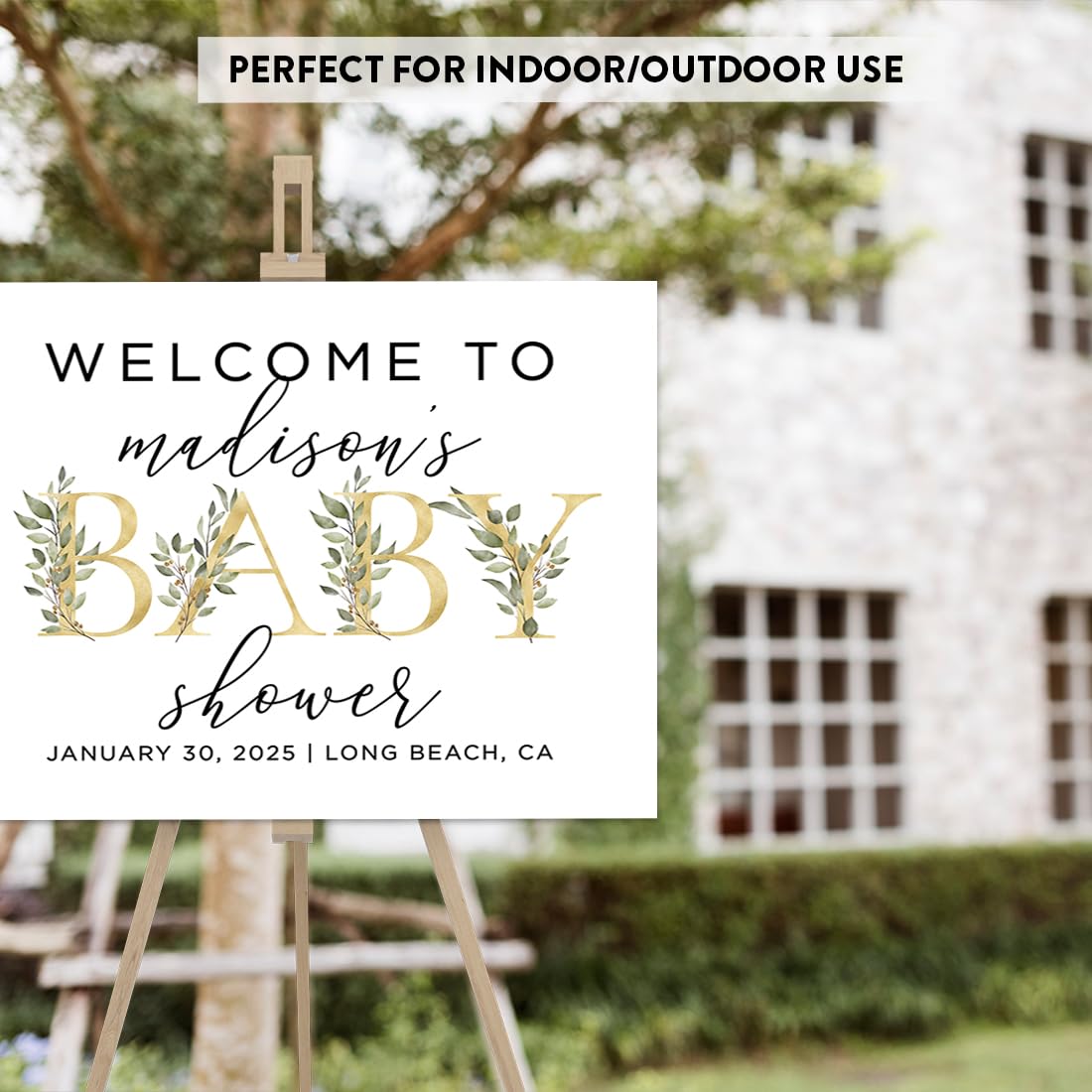 Personalized Large Canvas Baby Shower Welcome Sign - 16x20 Inches Gold Greenery Design - Custom Guest Book Alternative for Baby Showers & Baby Sprinkles - Perfect for Nursery Decor, Gender Reveals & Newborn Celebrations