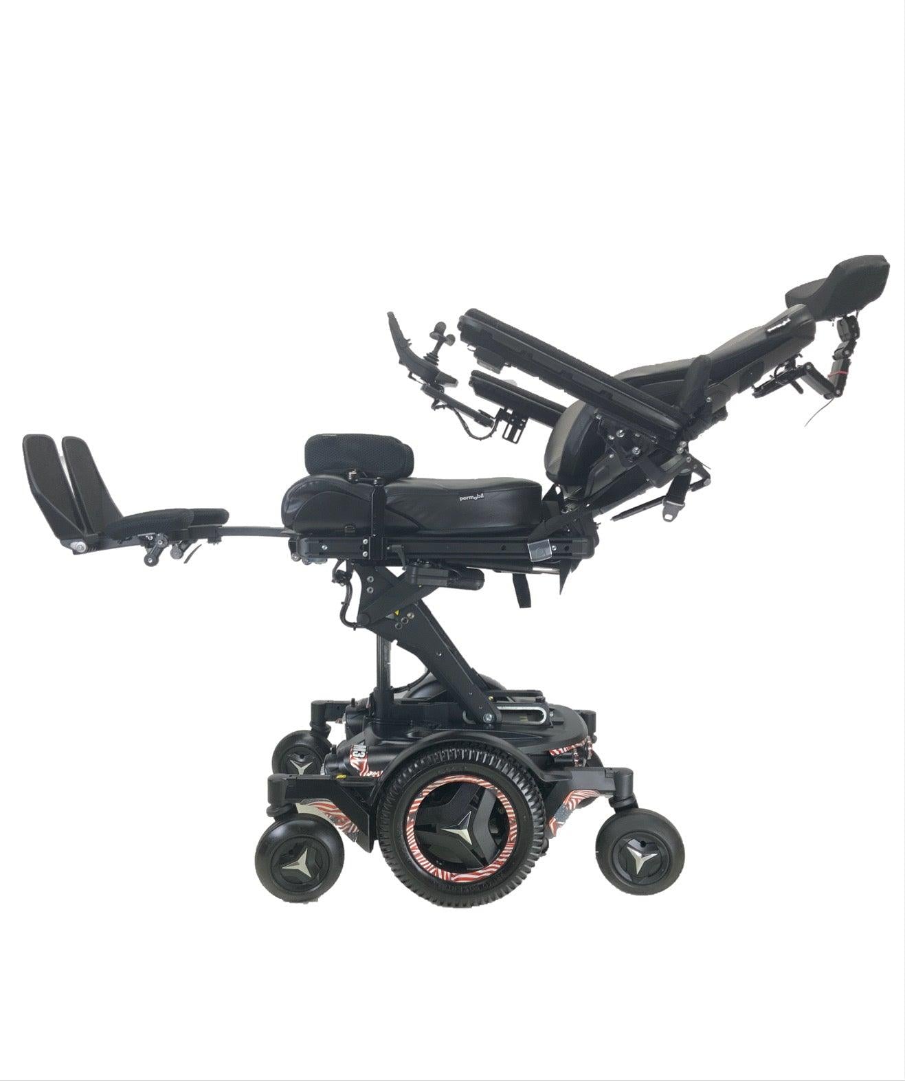 Like New 2019 Permobil M3 Rehab Power Wheelchair | 19x21 Seat with Elevate, Tilt & Recline | Power Leg Rests | Low Mileage (33 Miles) | Patriotic American Flag Decals - Ideal for Home Mobility & Outdoor Independence