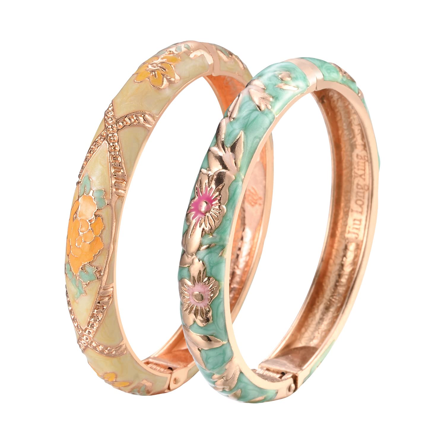 Vintage Cloisonne Enamel Flower Bracelet - Gold Plated Cuff Bangle for Women - Elegant Handmade Jewelry Gift Set with Box - Perfect for Parties, Weddings & Special Occasions