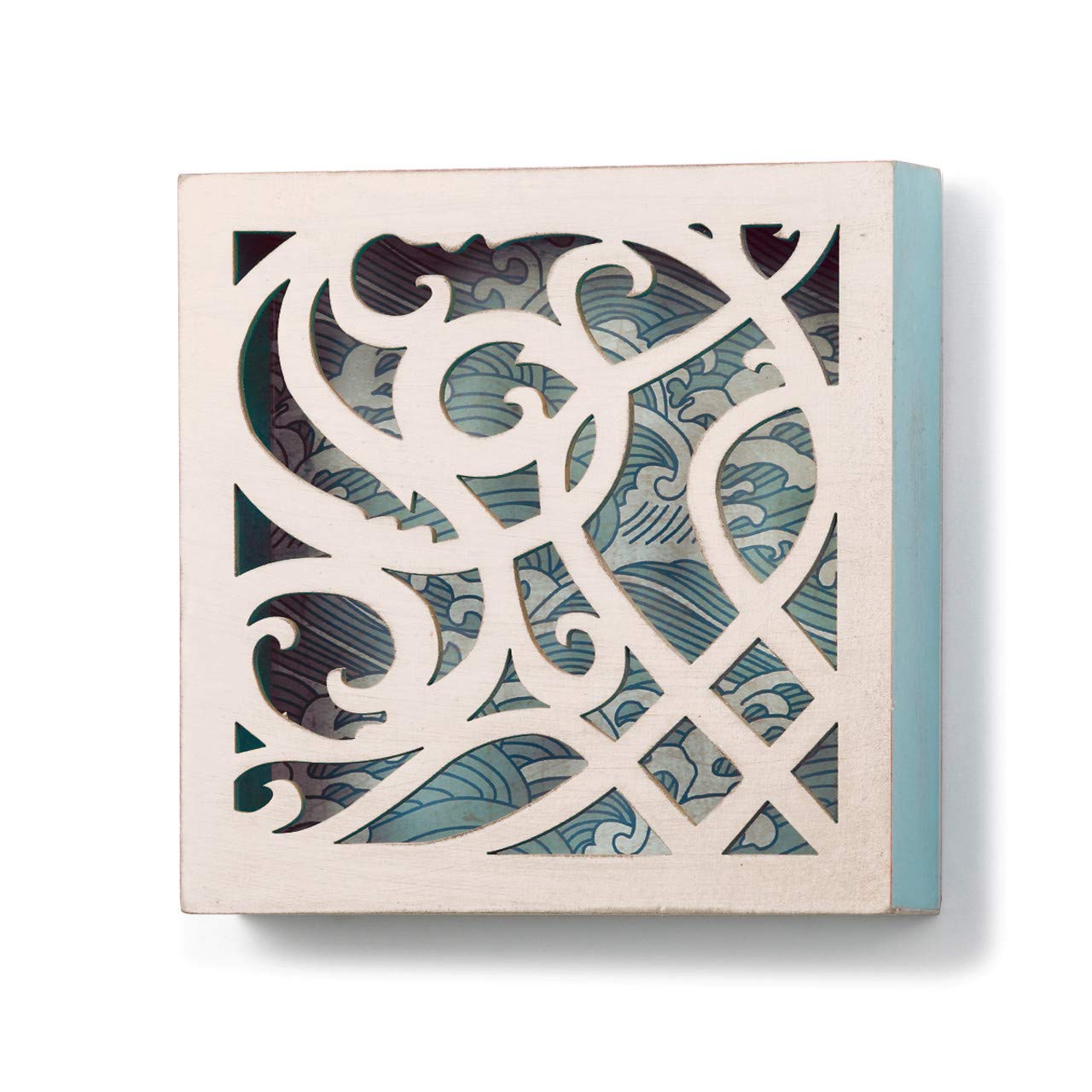 DEMDACO Wave Lattice Box Plaque - Handcrafted Wooden Decorative Storage Box for Home Decor, Gift Giving & Keepsake Organization (Perfect for Jewelry, Photos & Small Treasures)