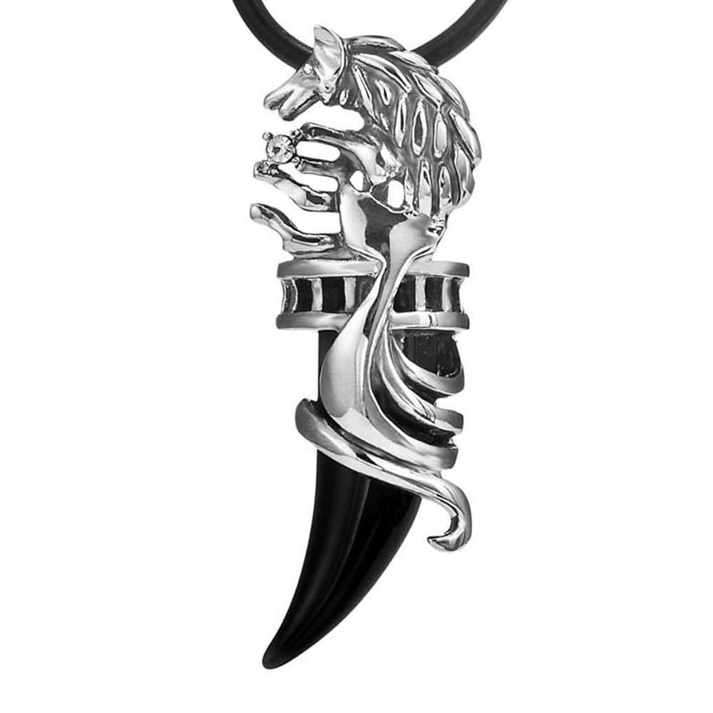 Men's Wolf Tribal Stainless Steel Silver Pendant Necklace - 19