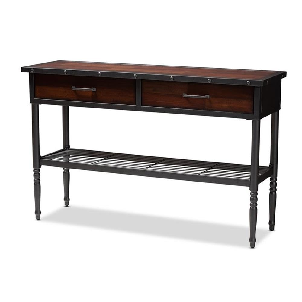BOWERY HILL 2-Drawer Wood and Metal Sideboard Server in Walnut Brown - Stylish Buffet Cabinet for Dining Room, Living Room, or Entryway Storage