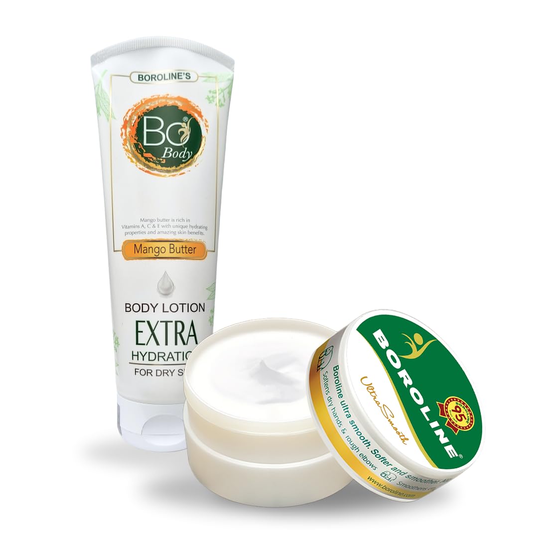 BOROLINE Bo Body Lotion 100ml with Mango Butter & Ultra Smooth Night Cream 100g | 24-Hour Deep Moisturizer for Dry Skin - Enriched with Lanolin Oil & Glycerin (Pack of 2) | Hydrating Skincare for Nighttime & Daily Use