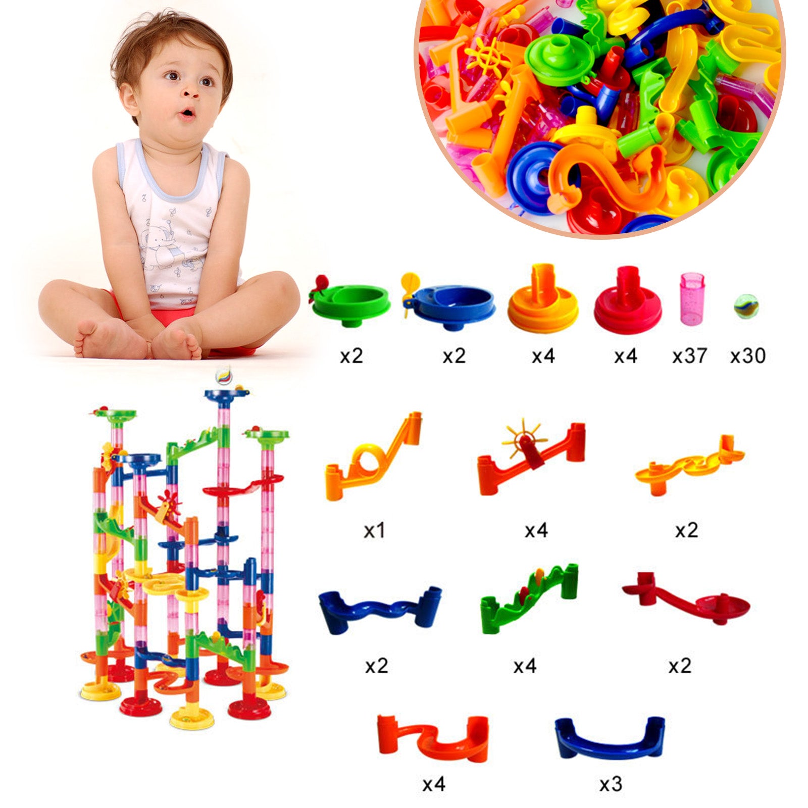 105pcs Kids Marble Run Race Track Set - STEM Educational Building Blocks Construction Toy for Boys & Girls - Perfect for Indoor Play, Birthday Gifts & Classroom Activities