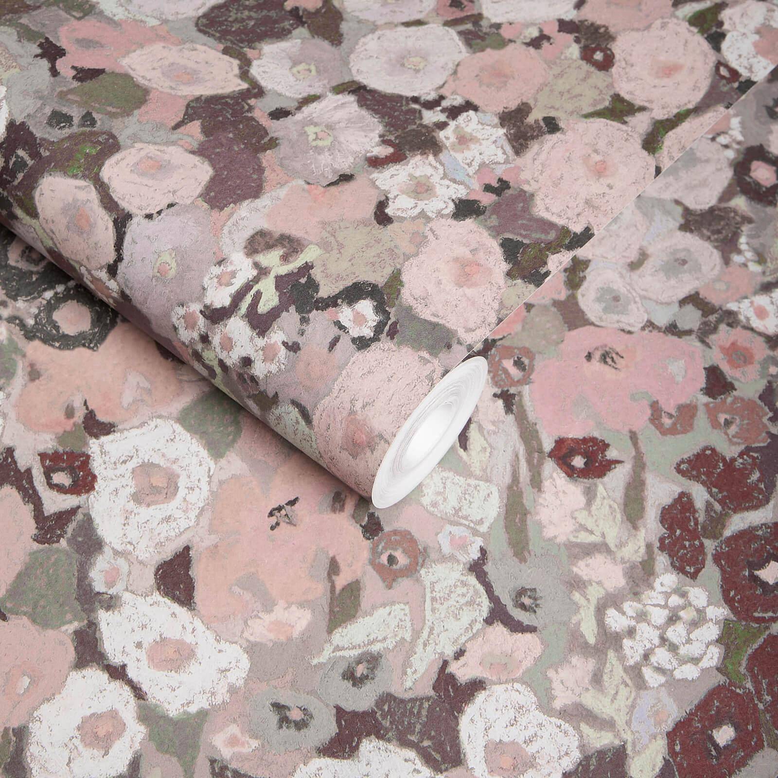 Hollyhocks Wallpaper - Earth Tone Floral Design for Home Decor | Perfect for Living Room, Bedroom & Nursery