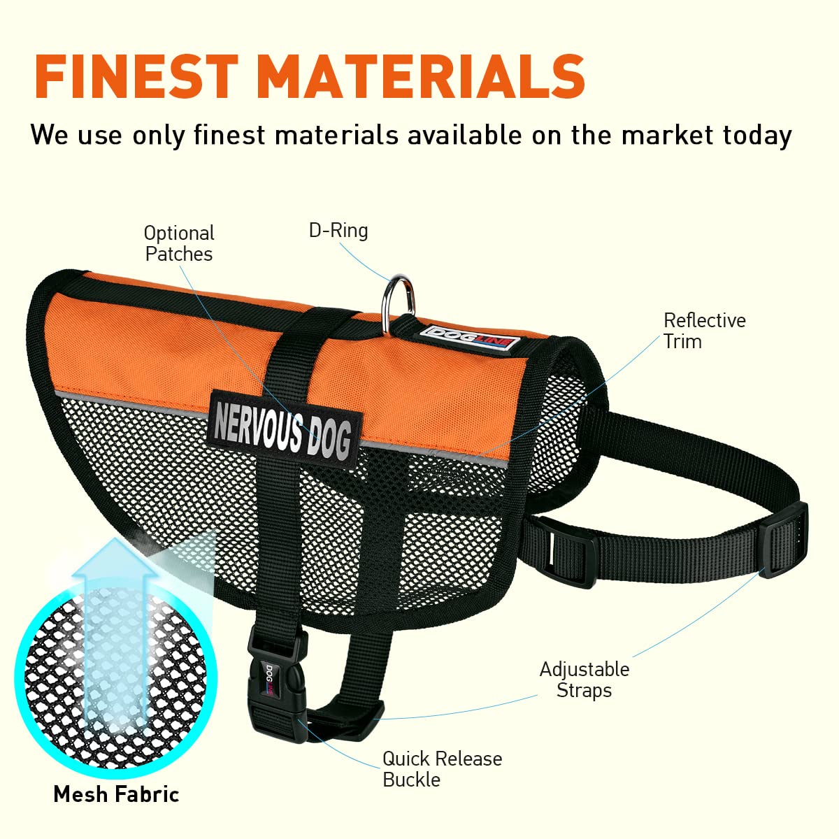 Dogline MaxAire Vest - Adjustable Dog Harness with Removable Patch & Reflective Strips for Nervous Puppies & Dogs (Sizes S/M/L, 22-29 Inch Girth, Orange) - Perfect for Training, Walks & Anxiety Relief