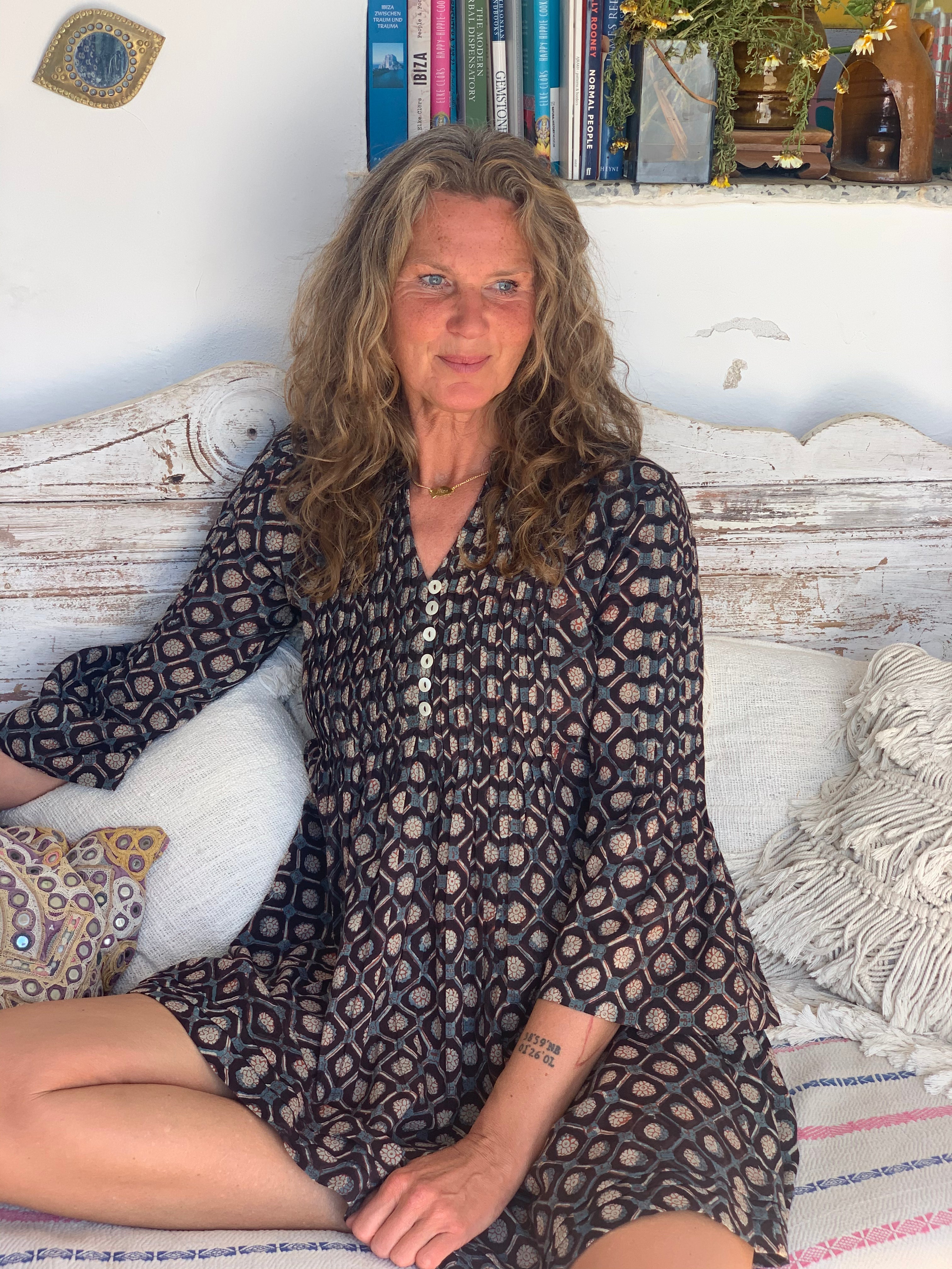 Ananda Bagru Boho Tunica Blouse - Hand Block Printed Organic Cotton Kurta for Women | Perfect for Festivals, Beachwear & Boho Fashion