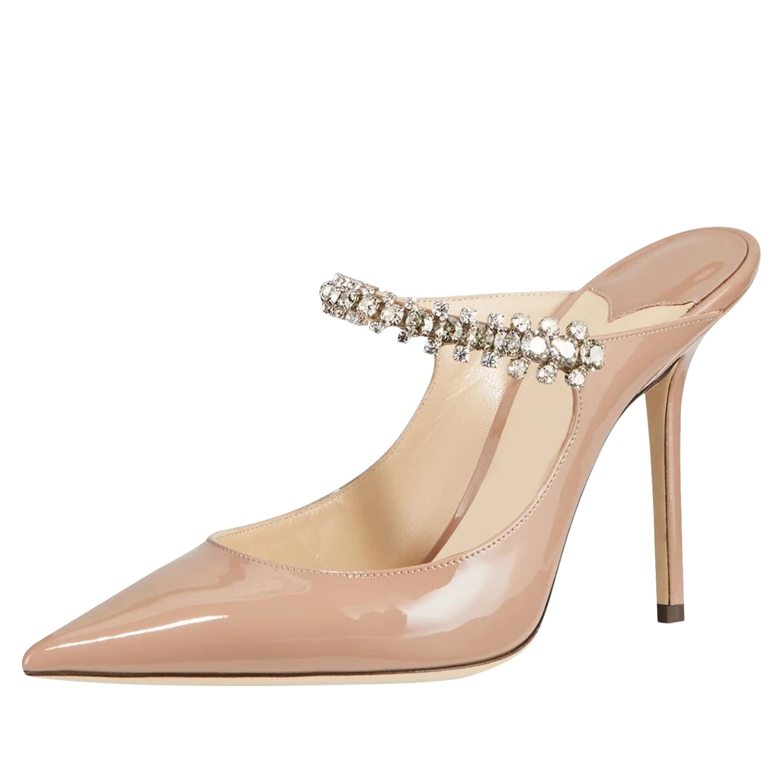 MIRAAZZURRA Women's Rhinestone Strappy Pointed Toe Stiletto Heel Mules - Slip On Bridal Sandals & Wedding Party Shoes for Women | Perfect for Evening Events, Date Nights & Special Occasions