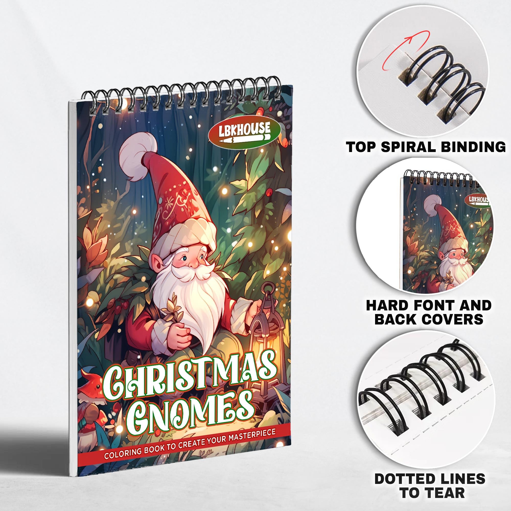 Premium Spiral Bound Christmas Gnomes Coloring Book for Adults - 30 Pages of Gorgeous Gnome Village Illustrations for Stress Relief & Relaxation | Perfect Holiday Gift, Art Therapy & Mindfulness Activity