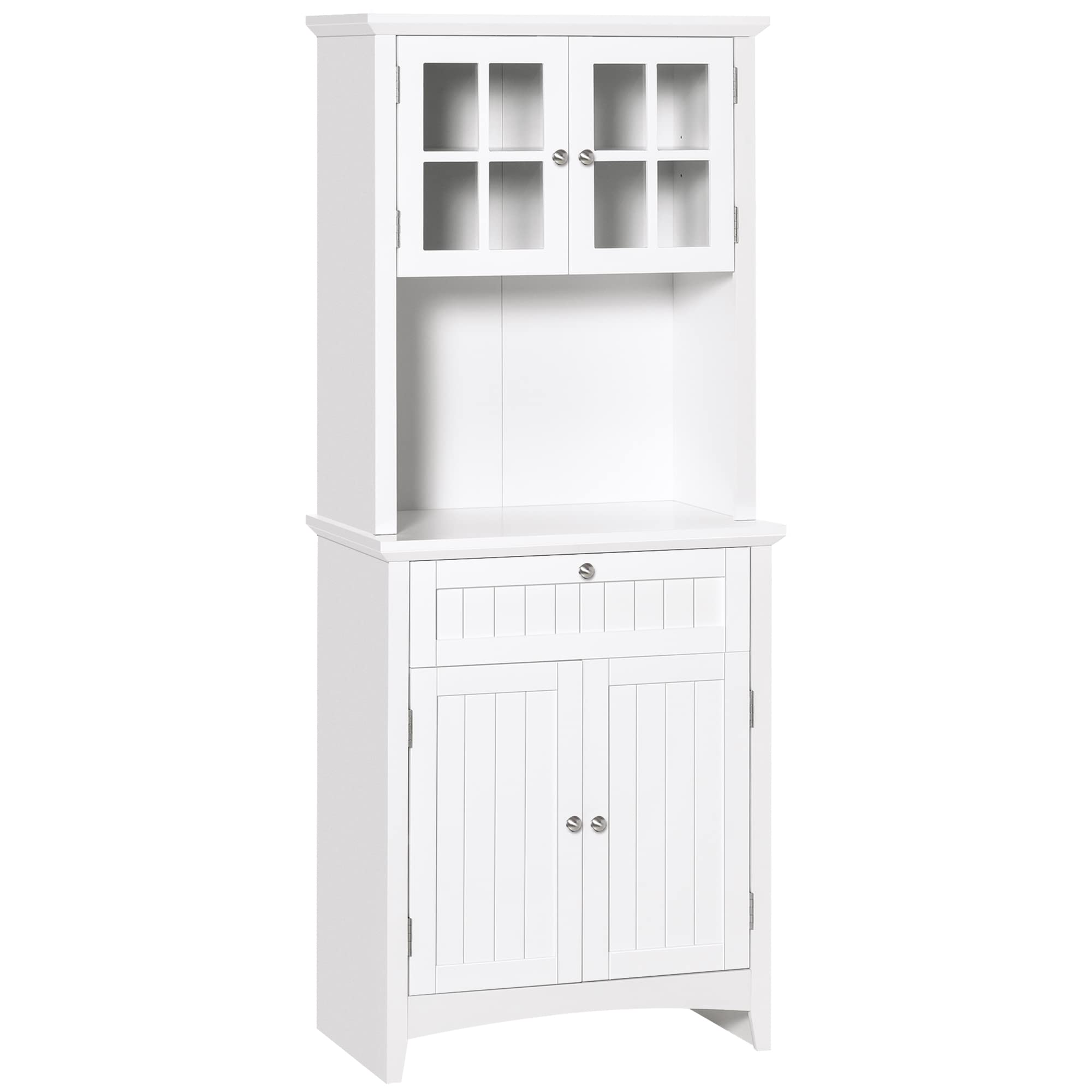 HOMCOM Elegant Buffet Hutch with Framed Glass Doors, Kitchen Pantry Storage Cabinet with Drawers & Microwave Space, White - Perfect for Dining Room Organization & Small Kitchen Storage